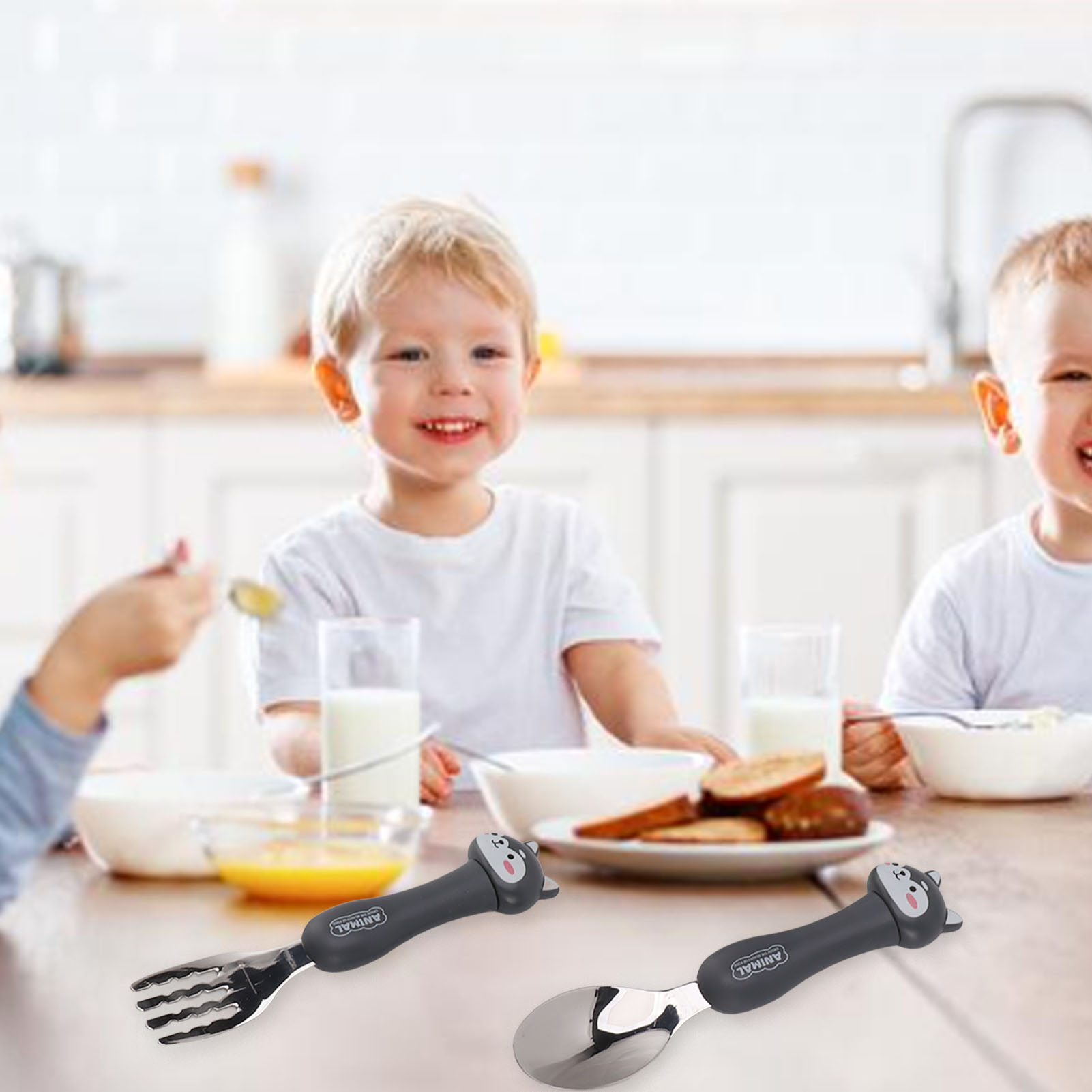 Zweiteiliges Kinderbesteck Aus Edelstahl 304, Gabel Und Löffel Mit Tiermotiven (welpen).