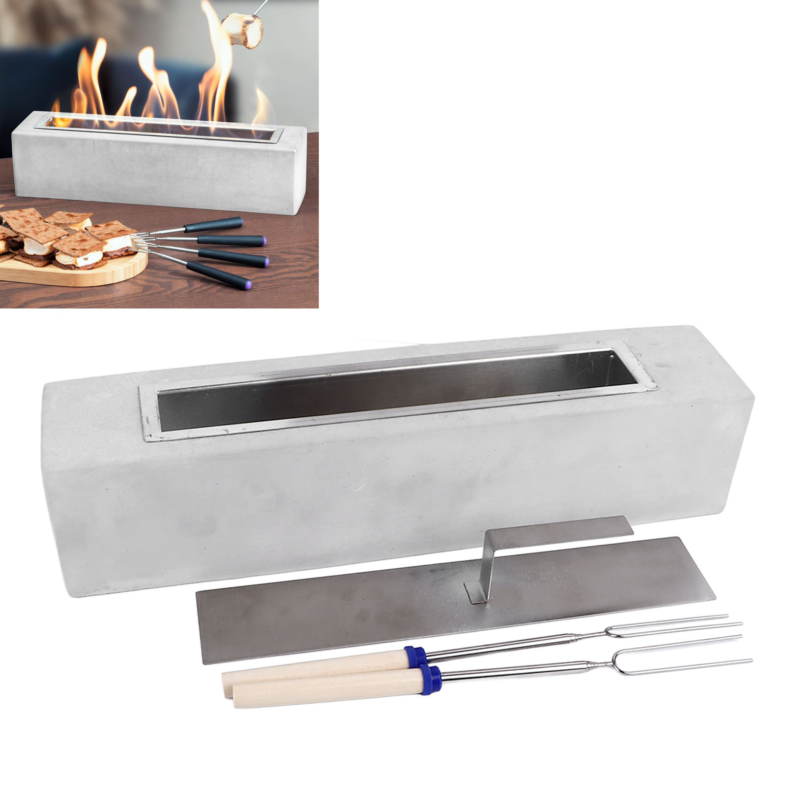 Dekorativer Quadratischer Home Villa Gasofen Für Esszimmer, Spirituskamin, Grill, Graues Edelstahl-set 45 X 10 X 10 Cm