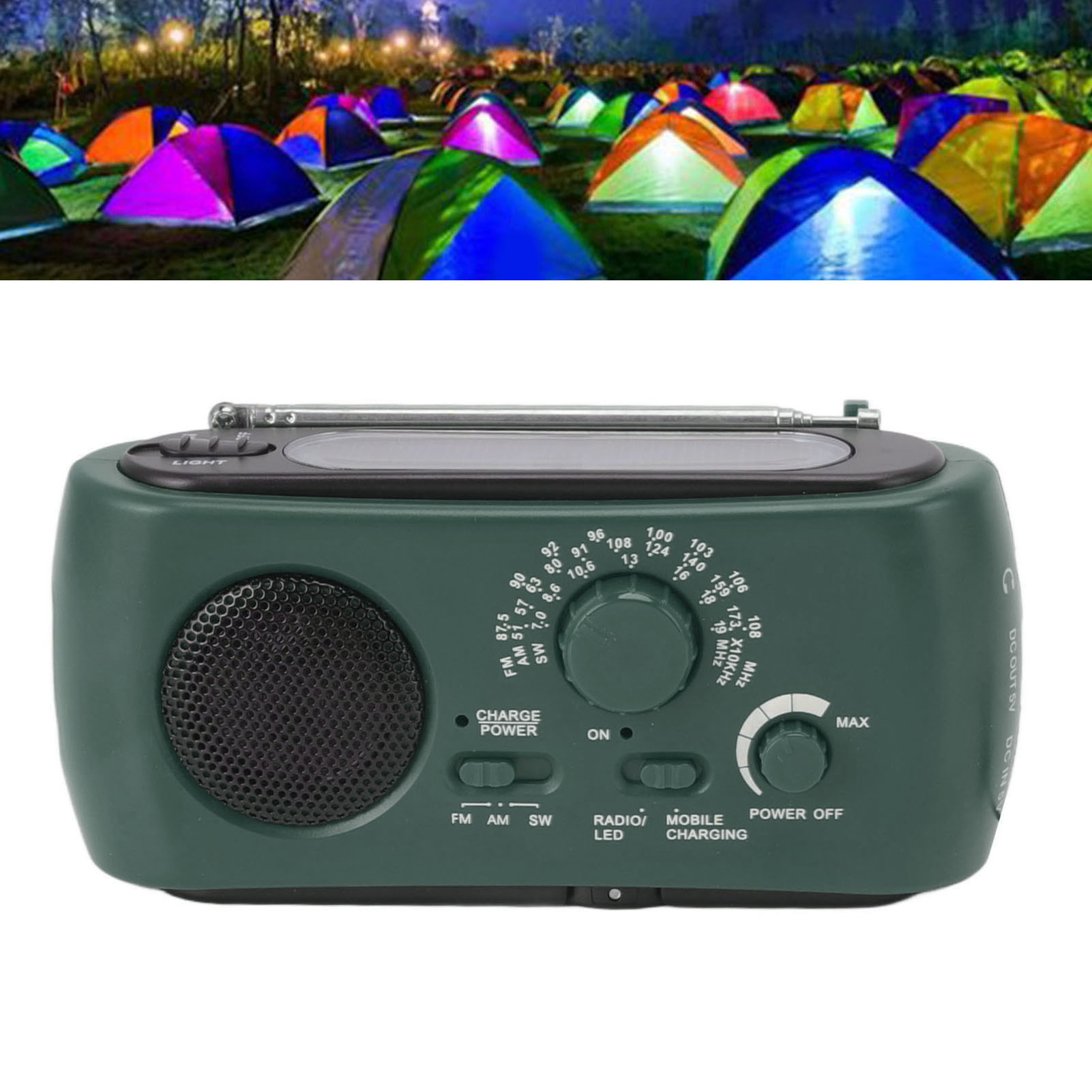 Led-leuchten Für Notfalleinsätze, Tragbares, Solarbetriebenes Kurbelradio Mit Mehreren Frequenzbändern (am/fm/sw), Grün.