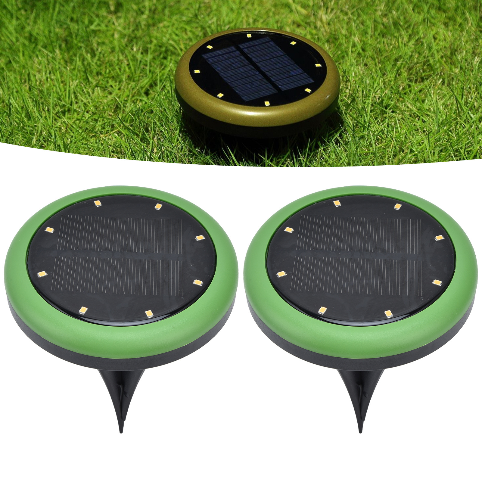 Ip65 Wasserdichte Led-einbauleuchte Mit Solarfunktion, Außenbeleuchtung Für Rasen Und Garten, Warmes Licht, Grünes Gehäuse, 2er-pack