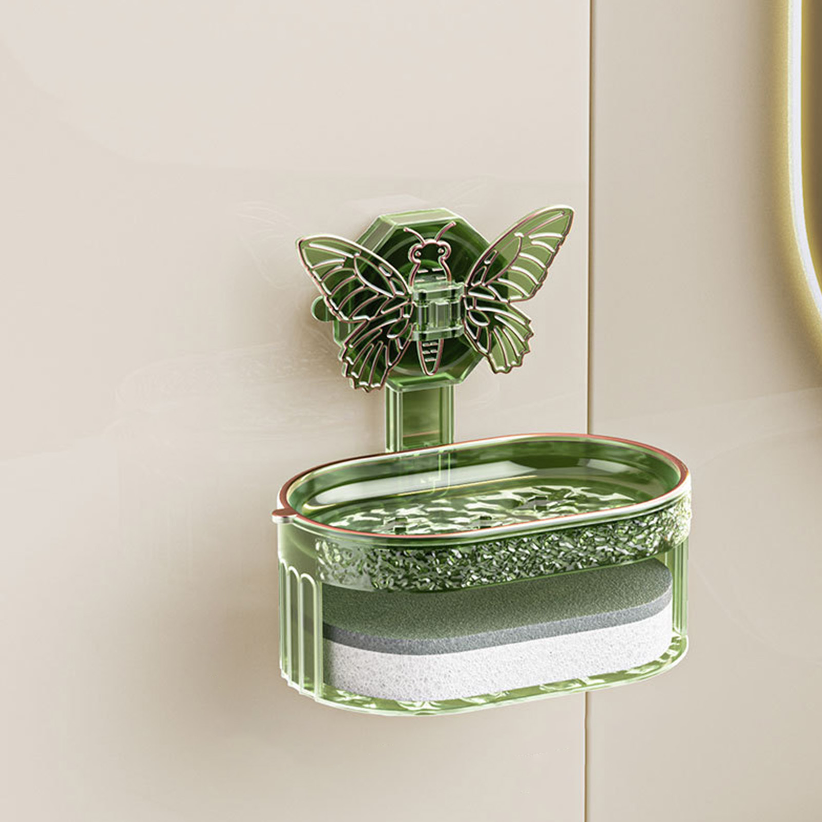 Seifenschale In Schmetterlingsform Mit Saugnapf, Luxuriös Und Leicht, Große Seifenschale Mit Abflussloch, Kreative Seifenbox Im Skandinavischen Stil, Hält Kein Wasser Zurück, Luxuriös Und Leicht, Grün