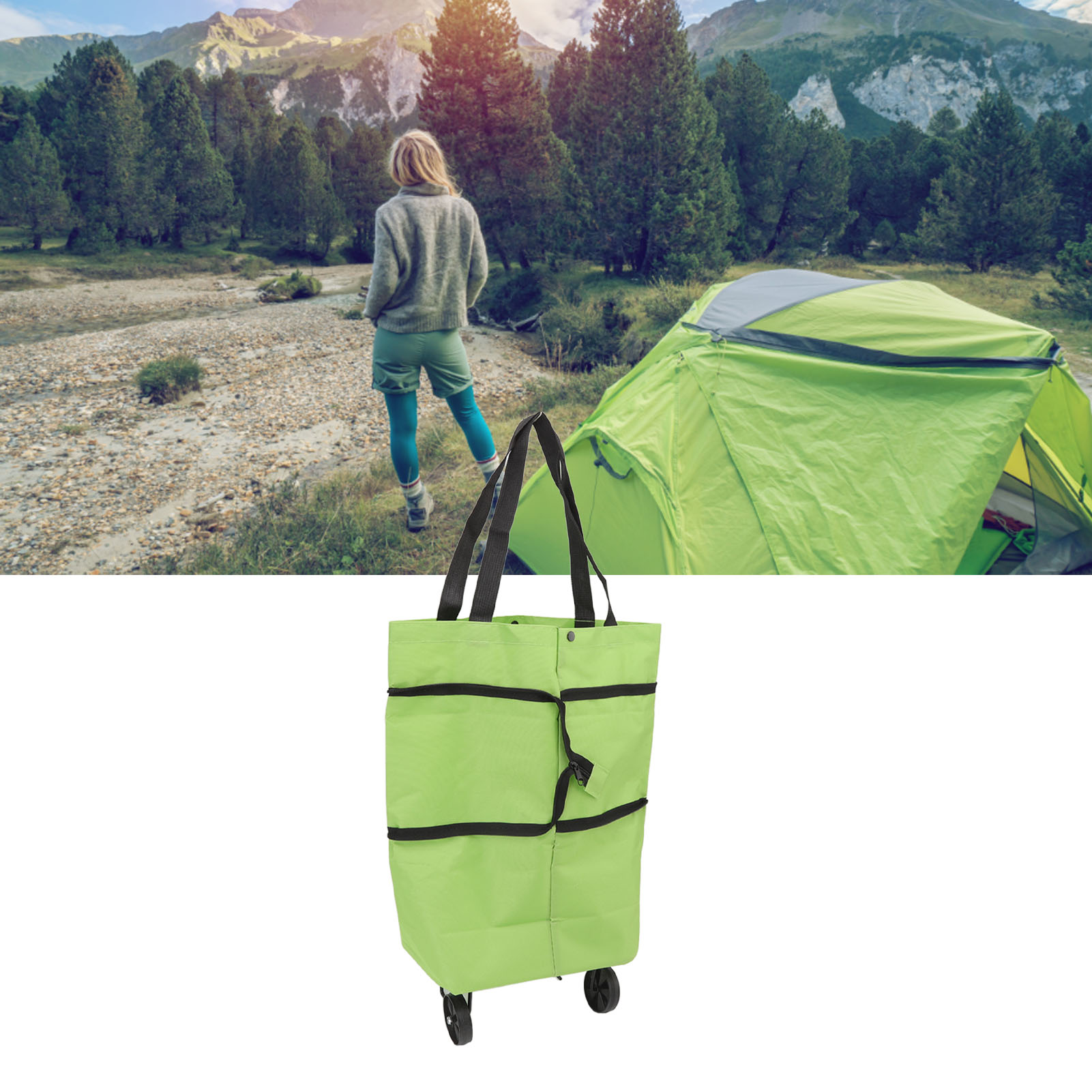 Faltbarer Einkaufswagen Mit Taschen Und Rädern, Praktisch Zum Einkaufen, Wäsche Waschen, Reisen, Umweltfreundlich.