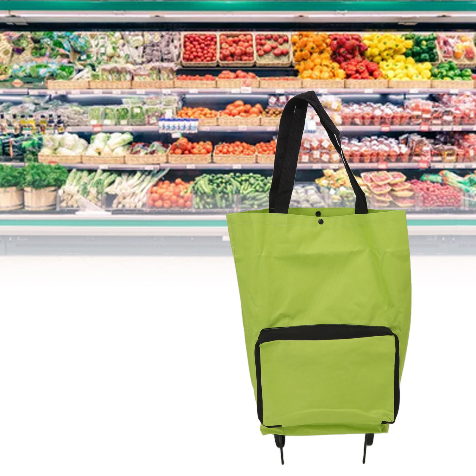 Faltbarer Einkaufswagen Mit Rädern, Multifunktionale Stofftasche, Aufbewahrungstasche, Grün