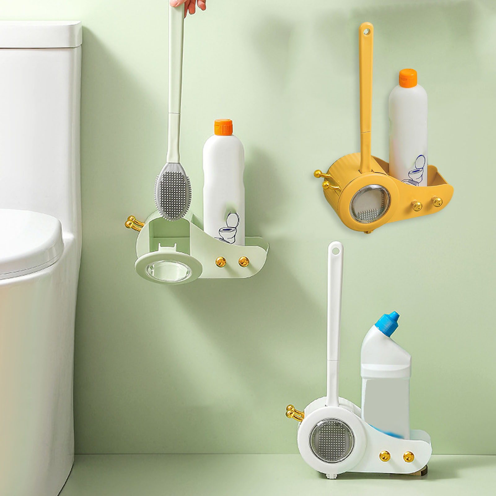 Wc-bürsten-set Für Zuhause, Silikon-wc-bürste Fürs Badezimmer, Langer Griff, Tiefenreinigungsbürste, Multifunktionaler Aufbewahrungshalter, Grün.