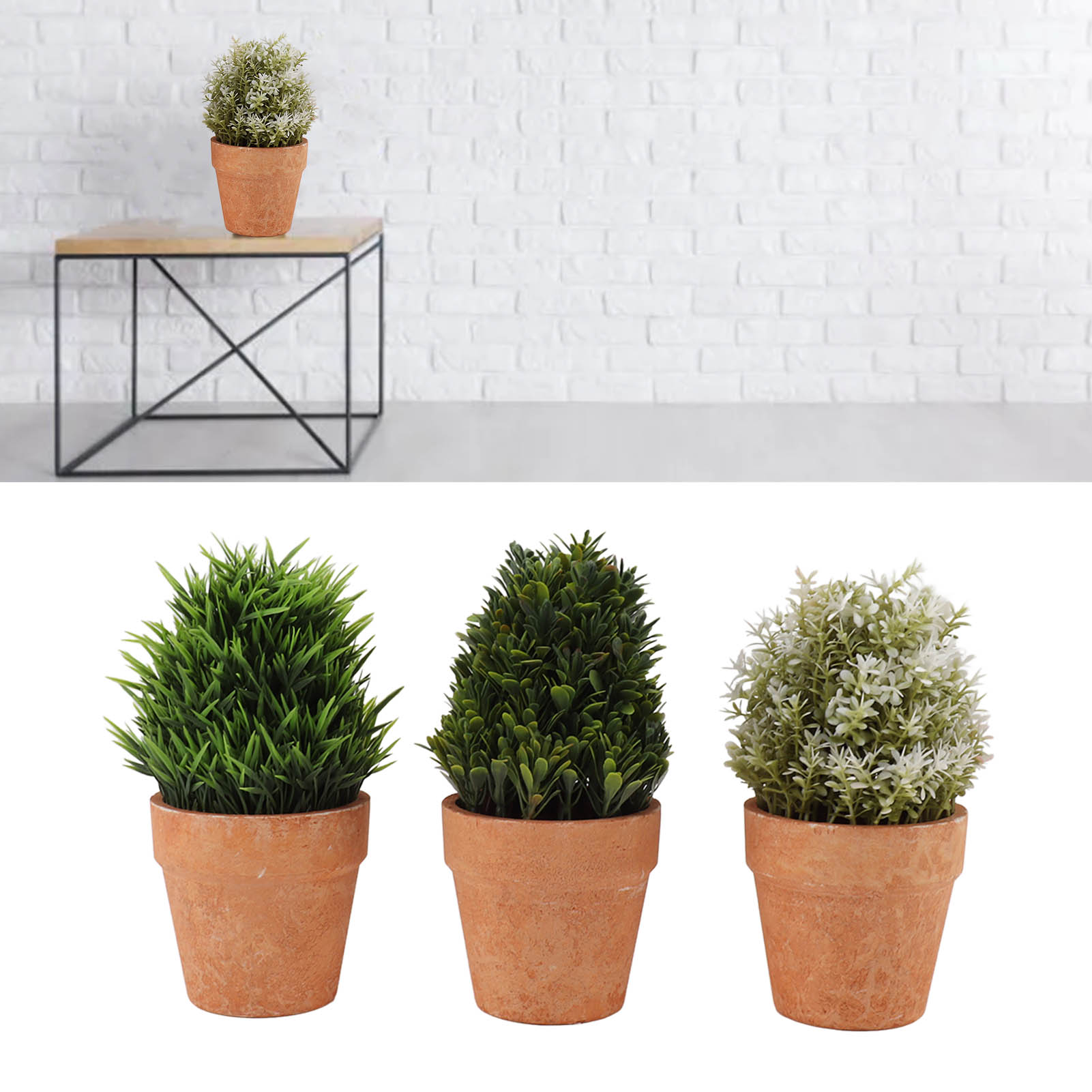 Set Aus 3 Künstlichen Topfpflanzen, Darunter Eine Künstliche Grüne Büropflanze Aus Papierbrei, Ein Künstlicher Bonsai Und Ein Künstlicher Bonsai (tz086-turmbaum 2).