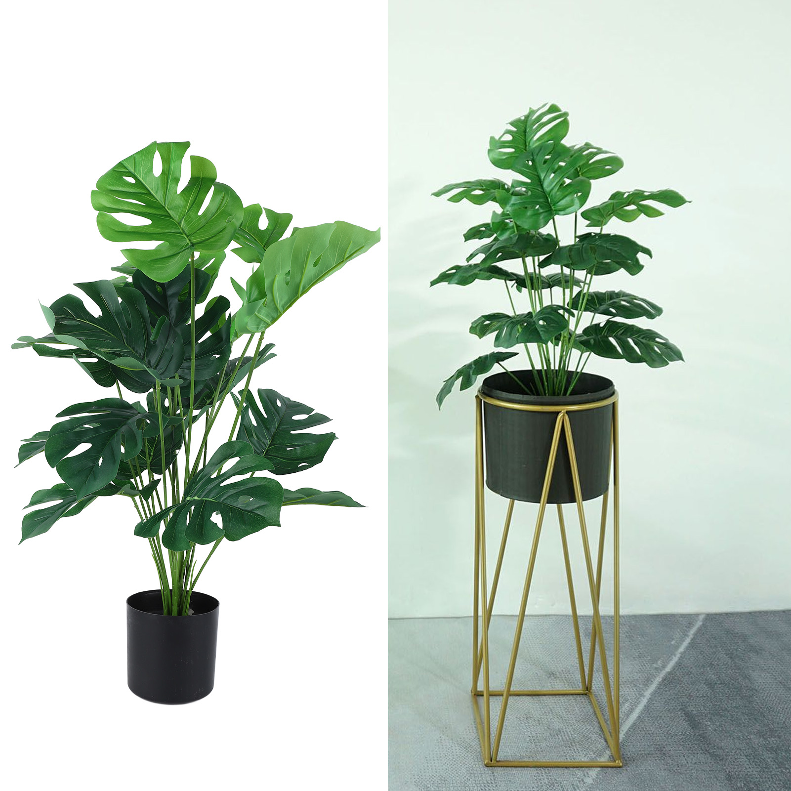 Künstliche Topfpflanze, Dekorative Kunststoffpflanze Für Drinnen Und Draußen, Künstliche Pflanze, Künstliche Blumendekoration, Künstliche Pflanzenornament, Monstera Deliciosa Blatt, 18 Köpfe, 80 Cm