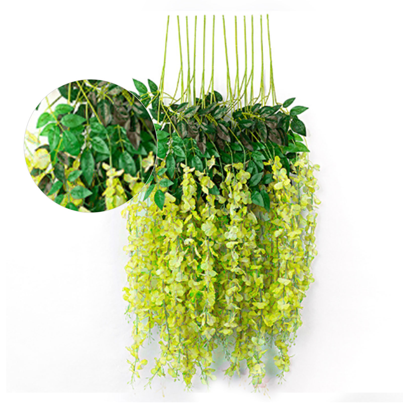 Künstliche Glyzinien, Künstliche Glyzinienblüten, Künstliche Blätter, Kletterpflanzen Aus Kunststoff, Zimmerpflanzen, Deckendekoration, Grünpflanzen, 6 Blätter