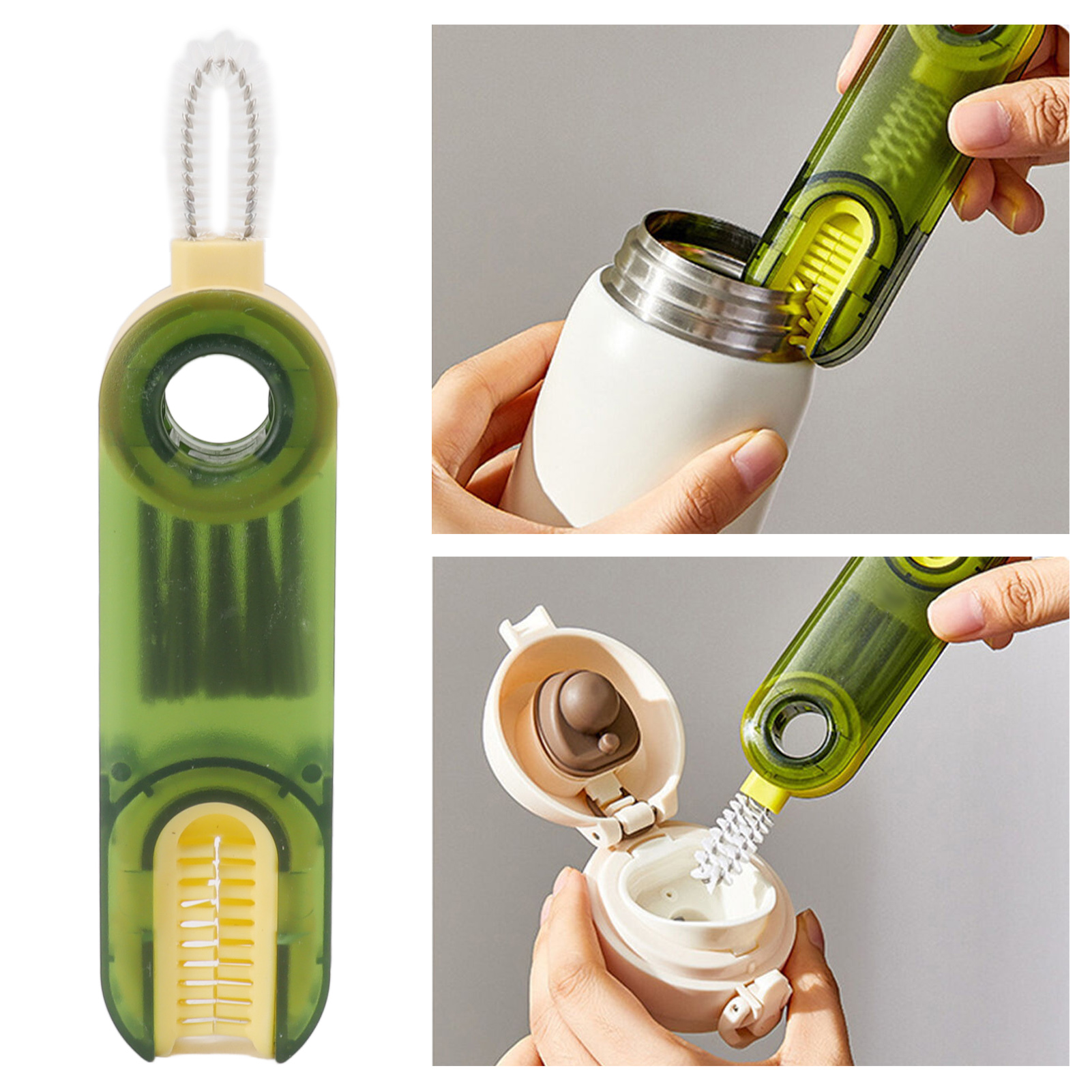 3-in-1 Multifunktions-reinigungsbürste Für Becher Und Flaschen, Deckel, Flaschen Und Sauger Wt01 Grün