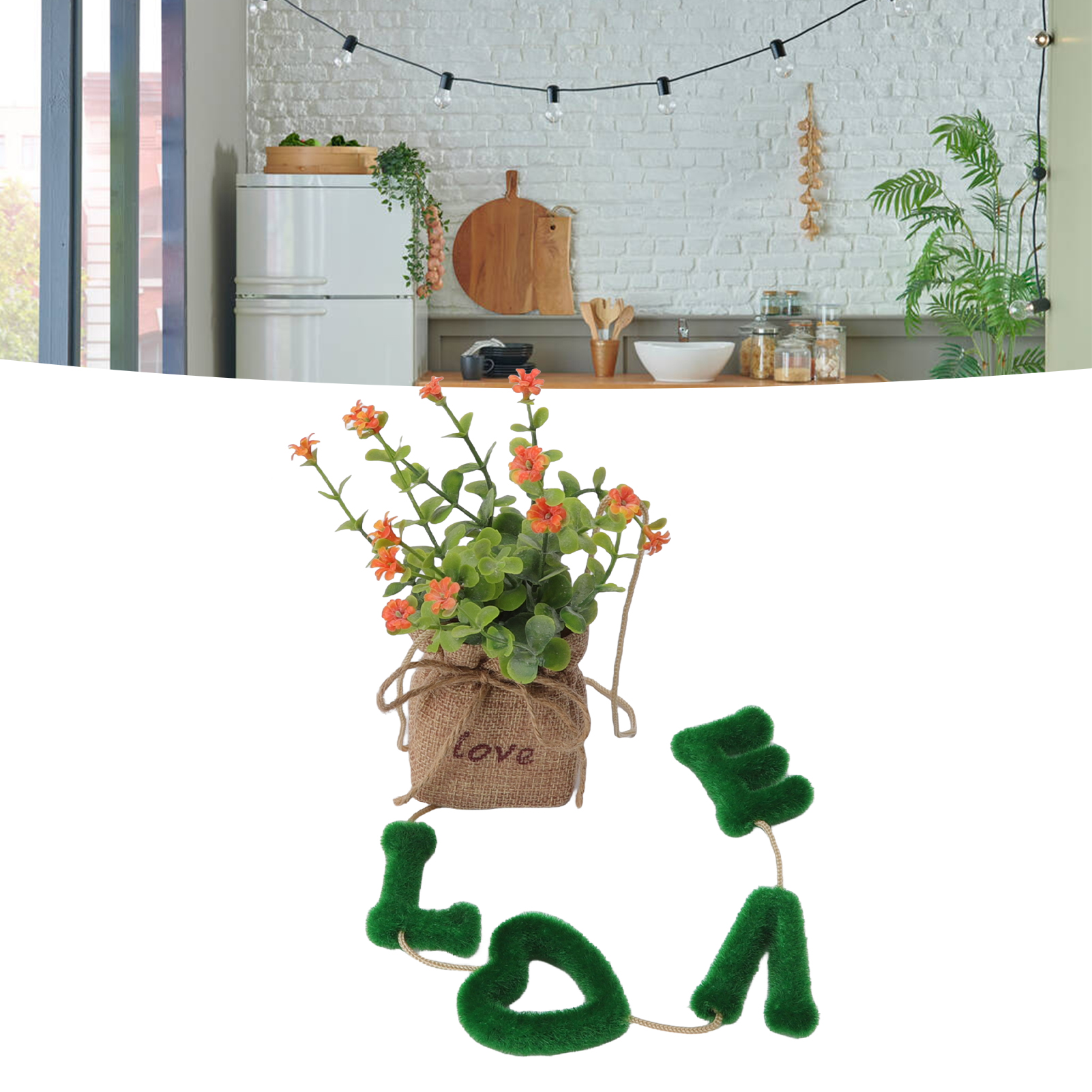 Künstliche Liebesblume Aus Kunststoff, Jutesack, Seidenblume, Dekoration Für Zuhause, Wohnzimmer Oder Hochzeit, Hängekorb Für Den Flur.