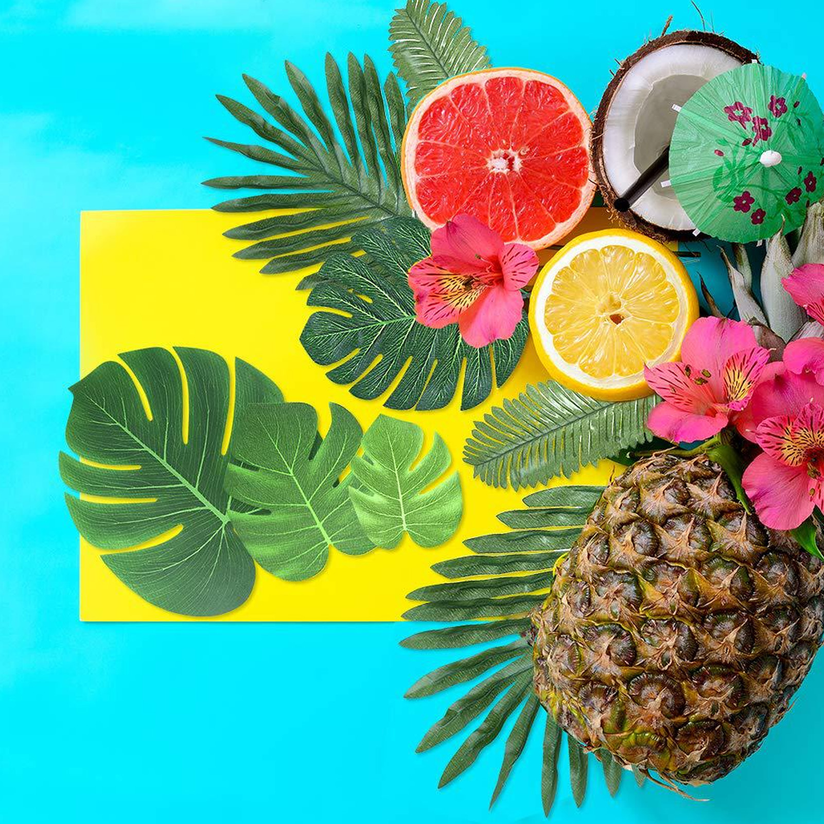 Set Künstlicher Tropenpflanzen (palmen- Und Monsterablätter) - Hawaiianische Strand- Und Dschungeldekoration (10 Pflanzen, 70 Teile)