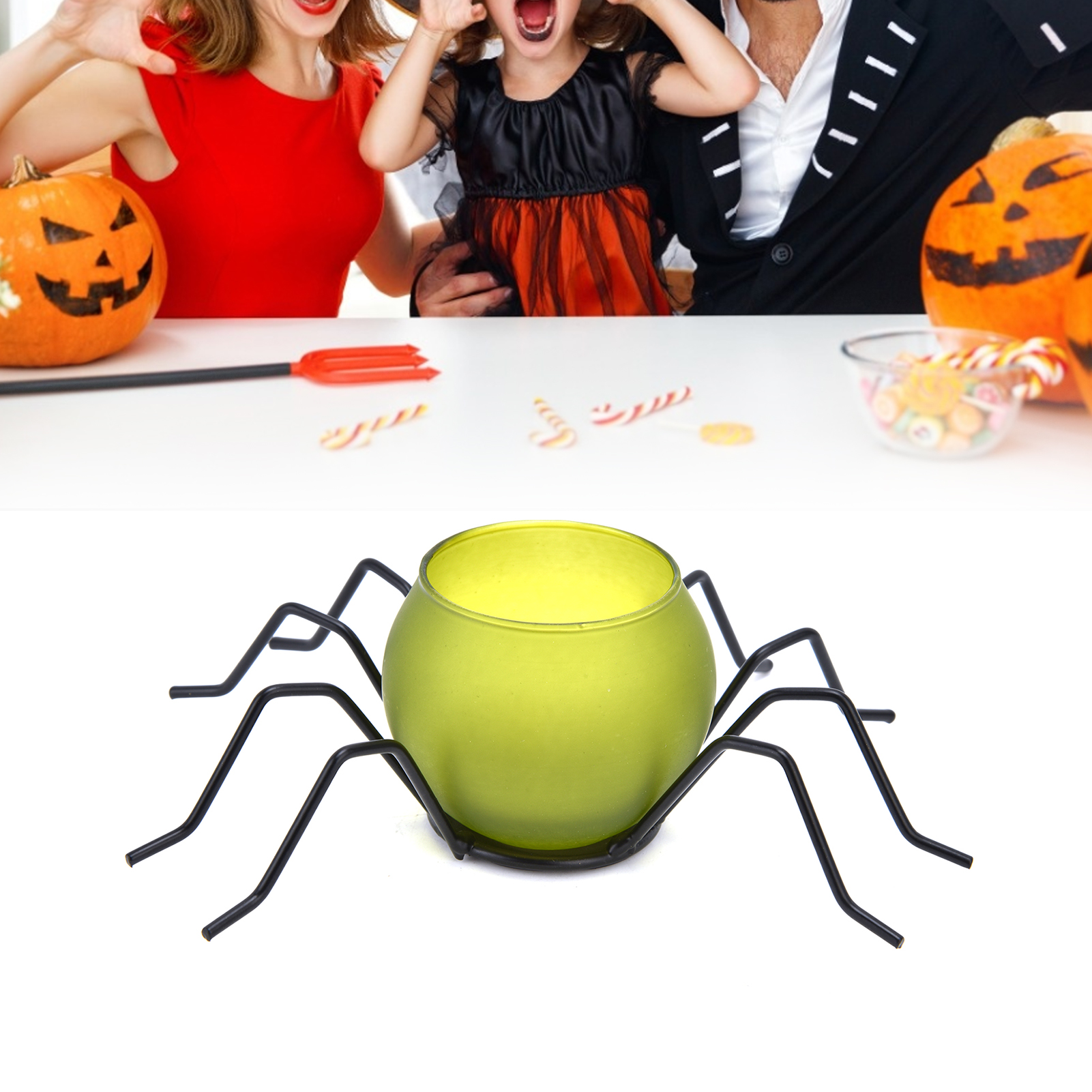 Kerzenhalter In Spinnenform Aus Eisen Für Halloween, Kerzenhalter Aus Glas, Kreative Lichtdekoration Für Halloween.