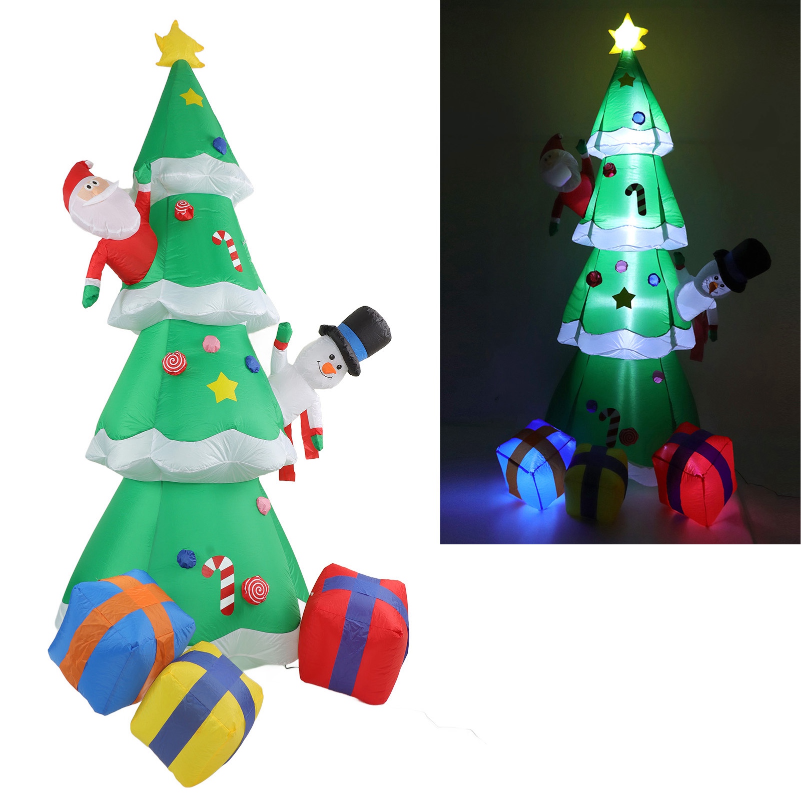 Aufblasbarer Weihnachtsbaum, Led-beleuchteter Weihnachtsbaum, Geschenkbox, Zuckerstange, Geschenktüte, Europäischer Standard 100-240v.