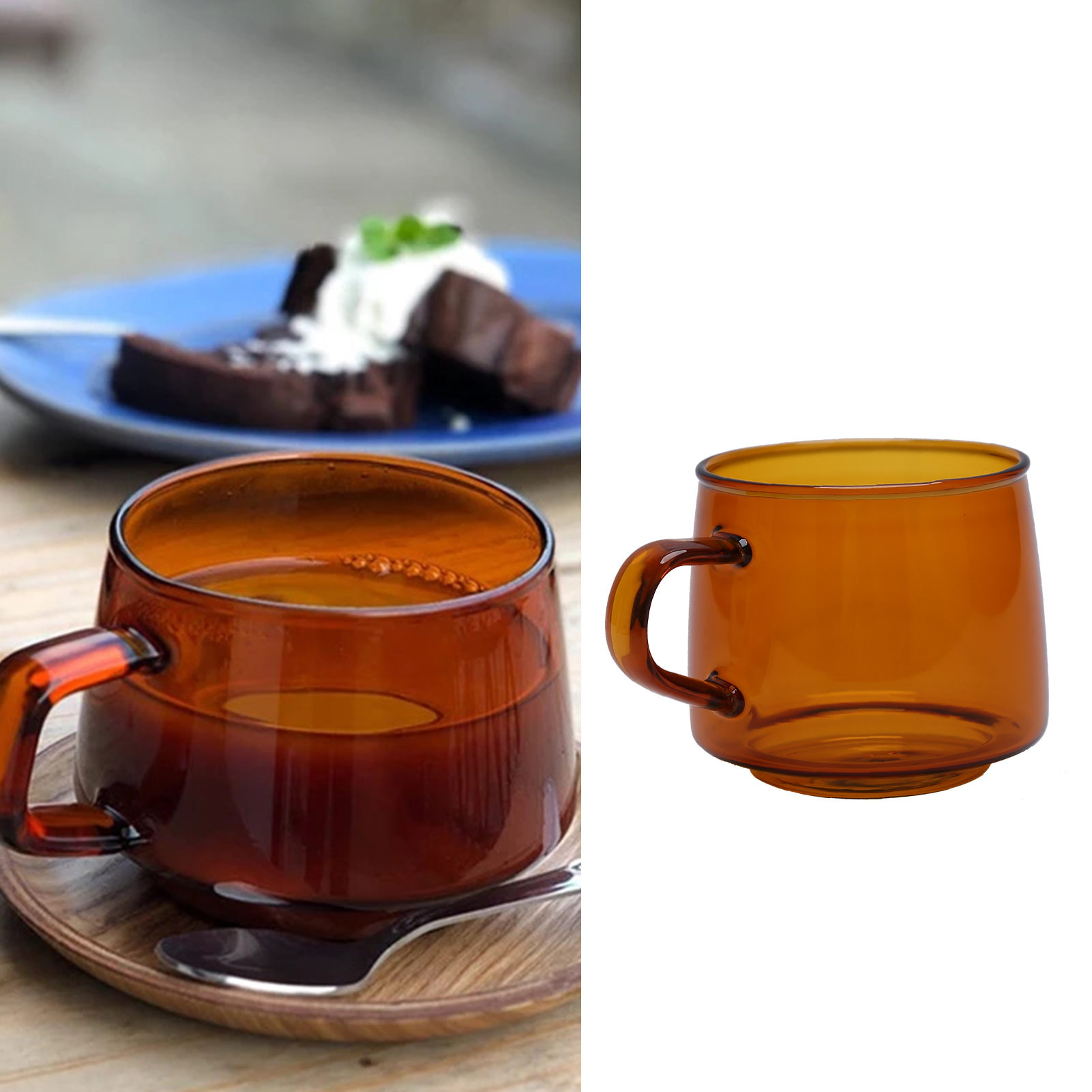 Hochwertige Kaffeetasse Aus Klarem Borosilikatglas Mit Untertasse Und Henkel, Ideal Für Den Heimgebrauch. Geeignet Für Getränke Wie Säfte, Tee, Milch Und Wasser. Fassungsvermögen: 350 Ml, Bernsteinfar