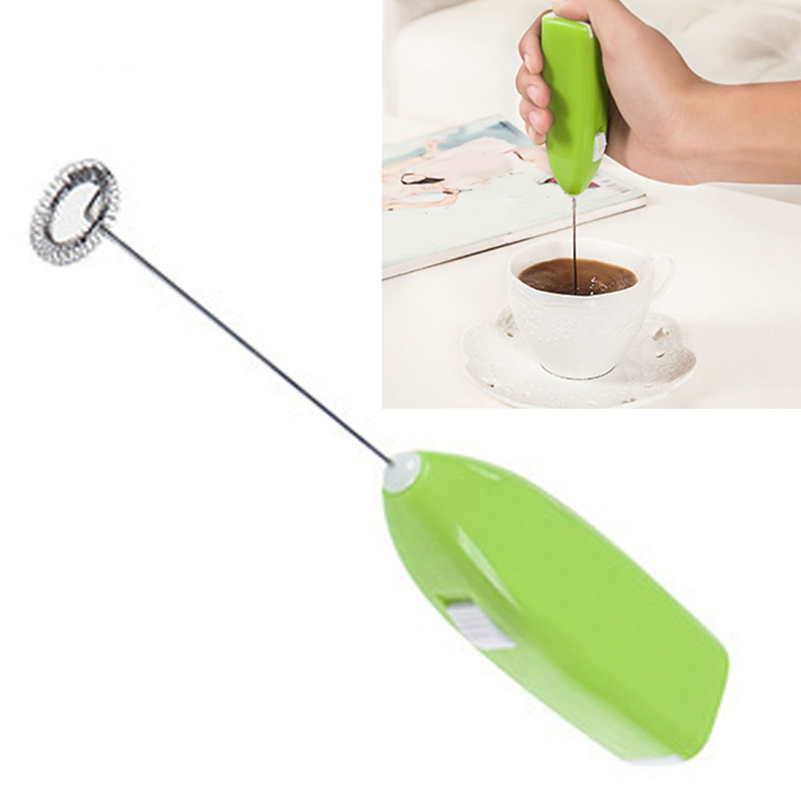Tragbarer Elektrischer Küchen-eierquirl, Mini-eiermixer, Kaffee, Milchtee Aus Edelstahl, Grün.