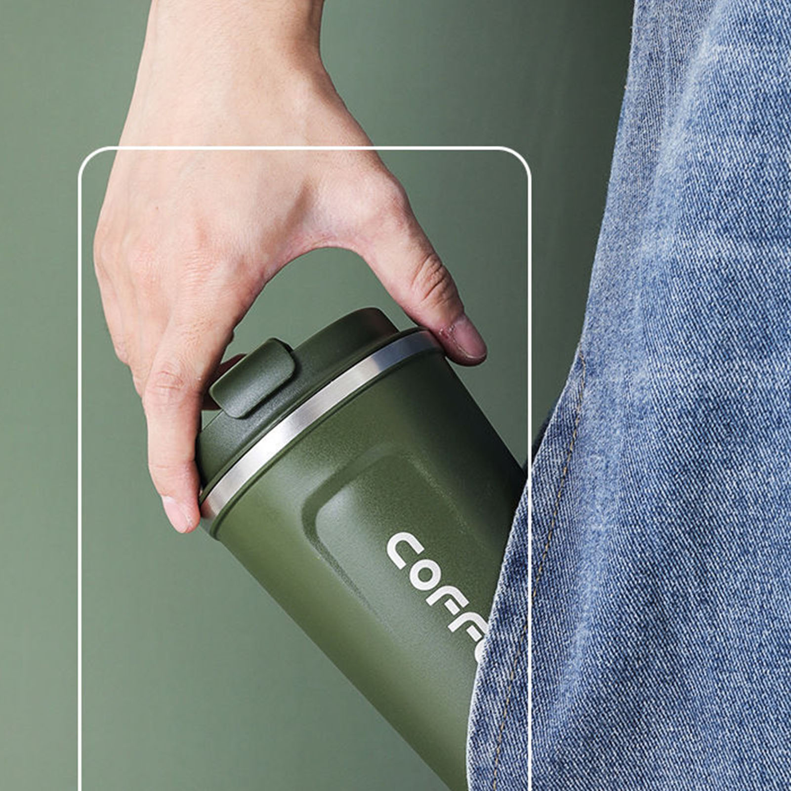 Minimalistischer Thermobecher Aus Edelstahl 304 In Unifarbe Mit Intelligenter Temperaturanzeige, Tragbares Autozubehör, Zweite Generation, Grün, 510 Ml.