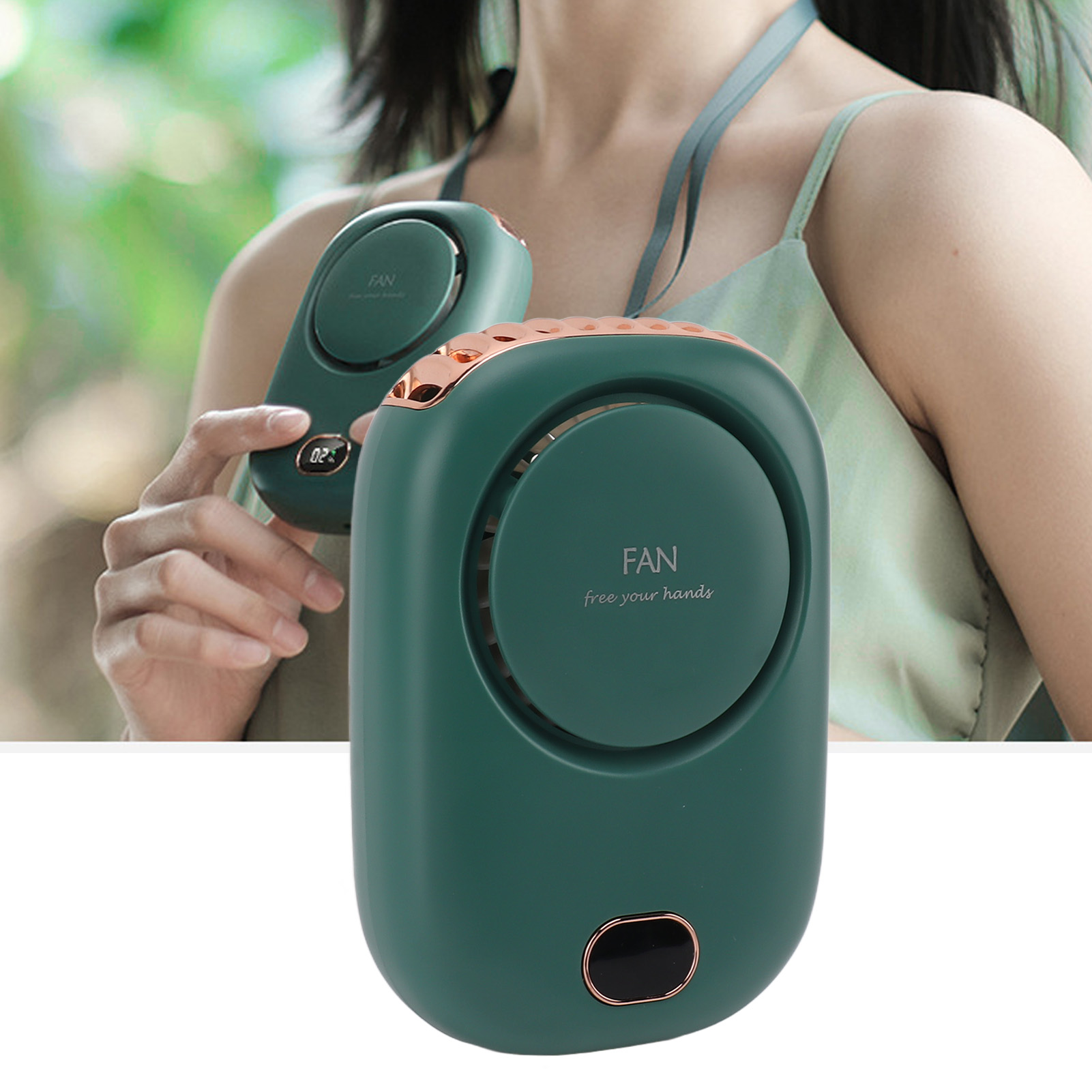 Klingenloser Nackenventilator, Tragbarer Usb-nackenventilator, Taillenventilator, Kleiner Ventilator, Geschenk, Grün.