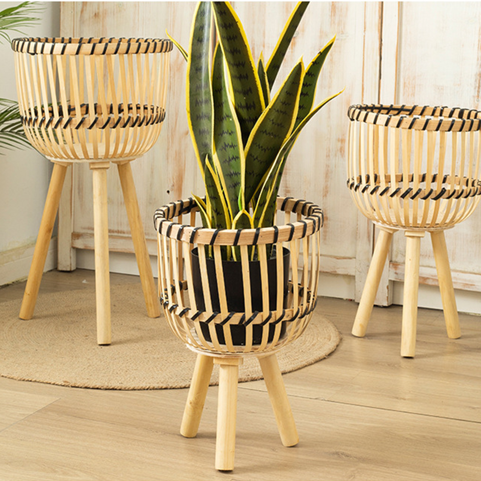 Geflochtene Blumentöpfe, Blumenständer In Rattanoptik, Hohes, Freistehendes Regal Für Das Wohnzimmer – Muster, Mittlere Größe 26 X 47 Cm