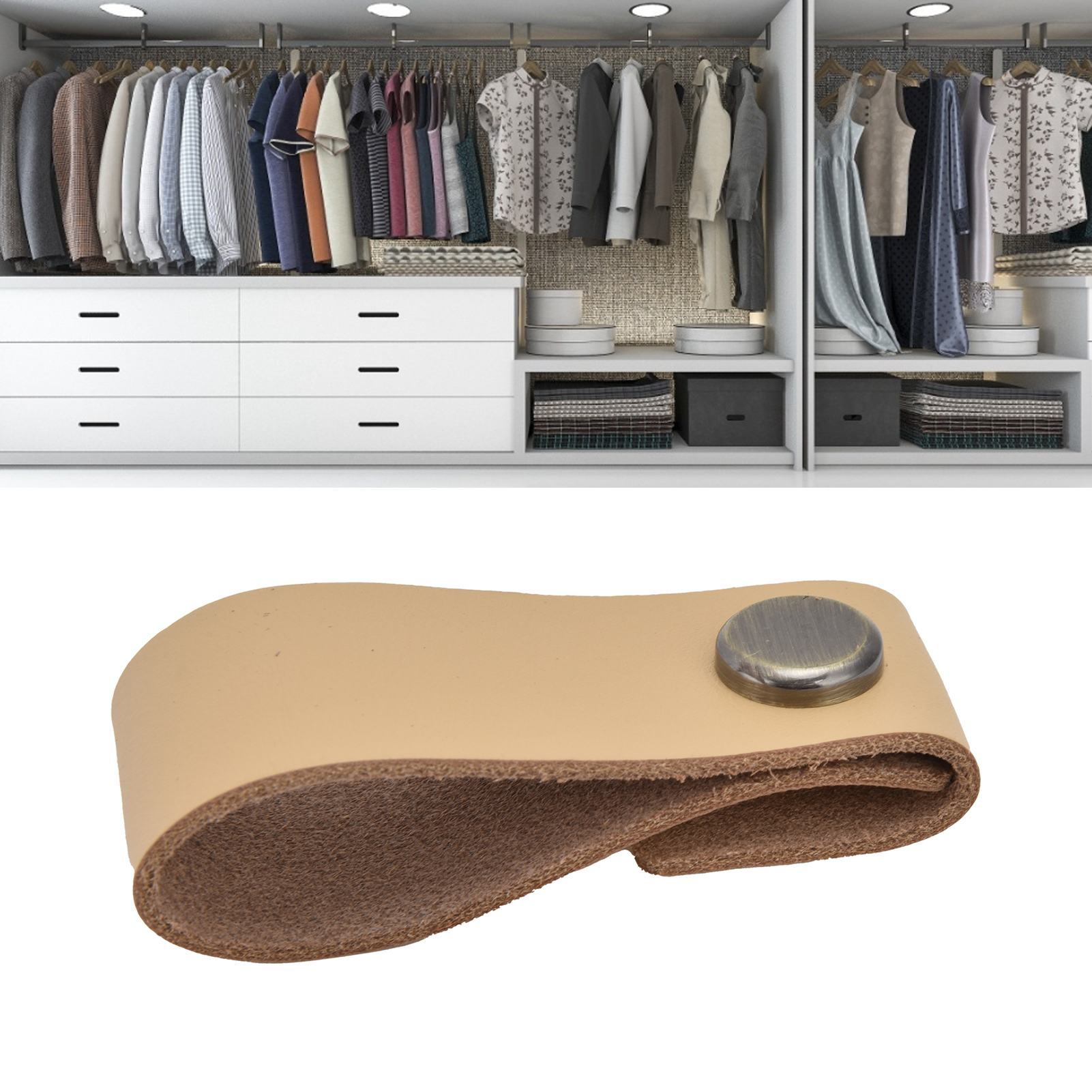 Luxuriöser, Stoßfester Ledergriff, Moderner Und Minimalistischer Einloch-verdeckgriff Für Schrank-, Schubladen-, Kommoden- Und Kleiderschranktüren, Hellbraun.