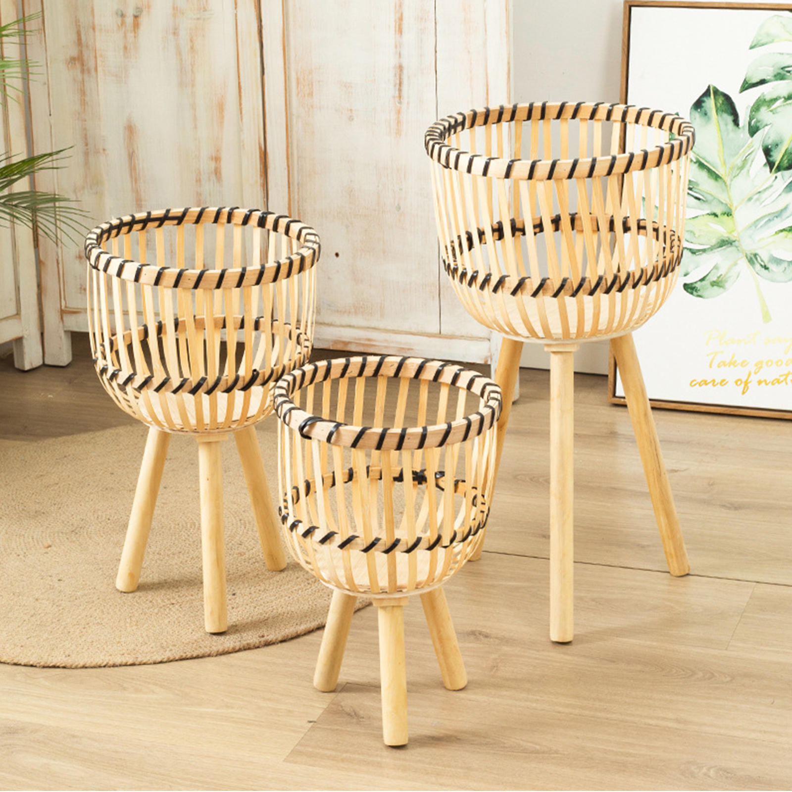 Geflochtene Blumentöpfe, Blumenständer Aus Synthetischem Rattan, Hohes Freistehendes Regal Für Das Wohnzimmer - Kleine Größe (20 X 35 Cm)