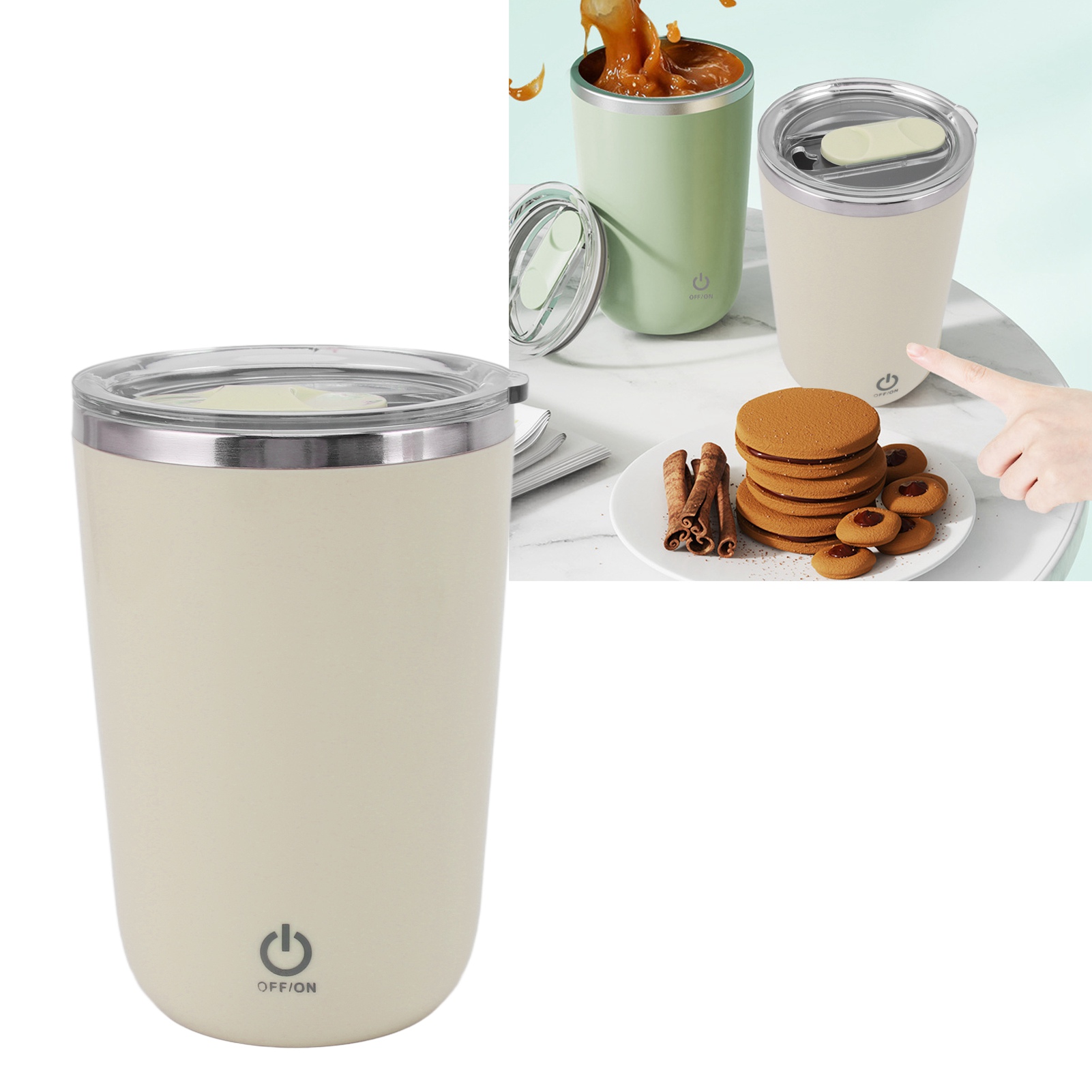 Elektrischer Usb-kaffeebecher, Absolut Auslaufsicher, 350 Ml, Wiederaufladbar Und Automatisch – Hellgelb