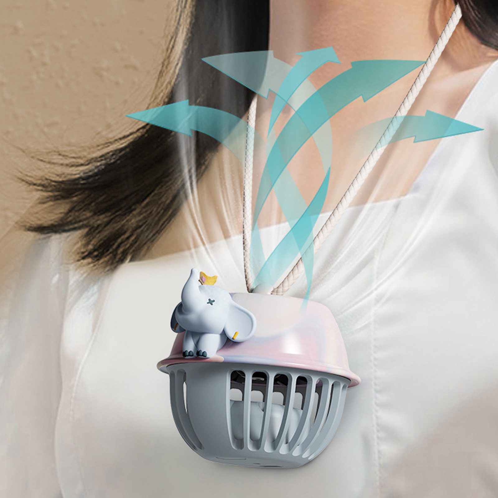 Trendiger, Klingenloser Nackenventilator In Zirkusglockenform, Wiederaufladbar, Tragbar Für Kinder, Mini-usb-ventilator „king Elephant