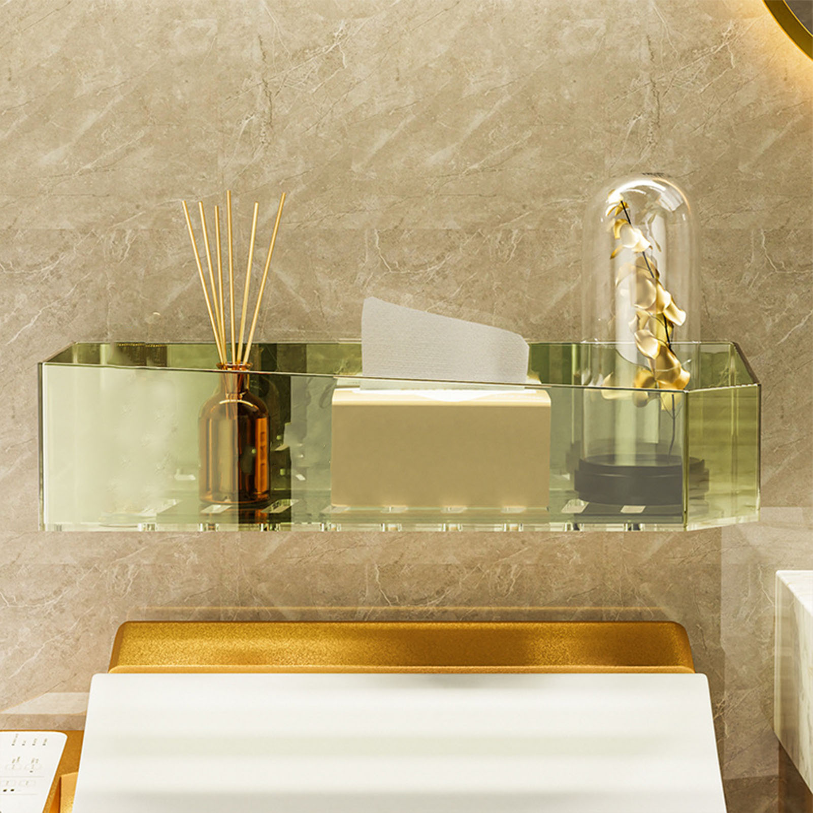 Luxuriöses, Bohrfreies Badezimmerregal, Wandmontierter Halter Für Kosmetikaccessoires, Hellgrün