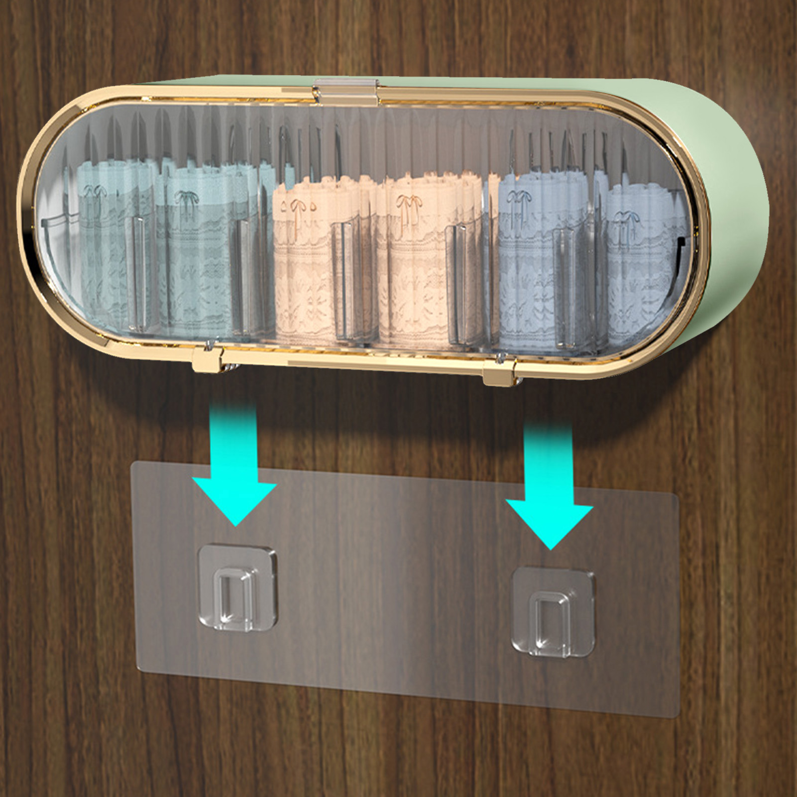 Wandmontierte Aufbewahrungsbox Für Unterwäsche, Nahtlose Aufbewahrungsbox, Multifunktionale Aufbewahrung Und Organisation Für Unterwäsche Und Socken, Hellgrün.