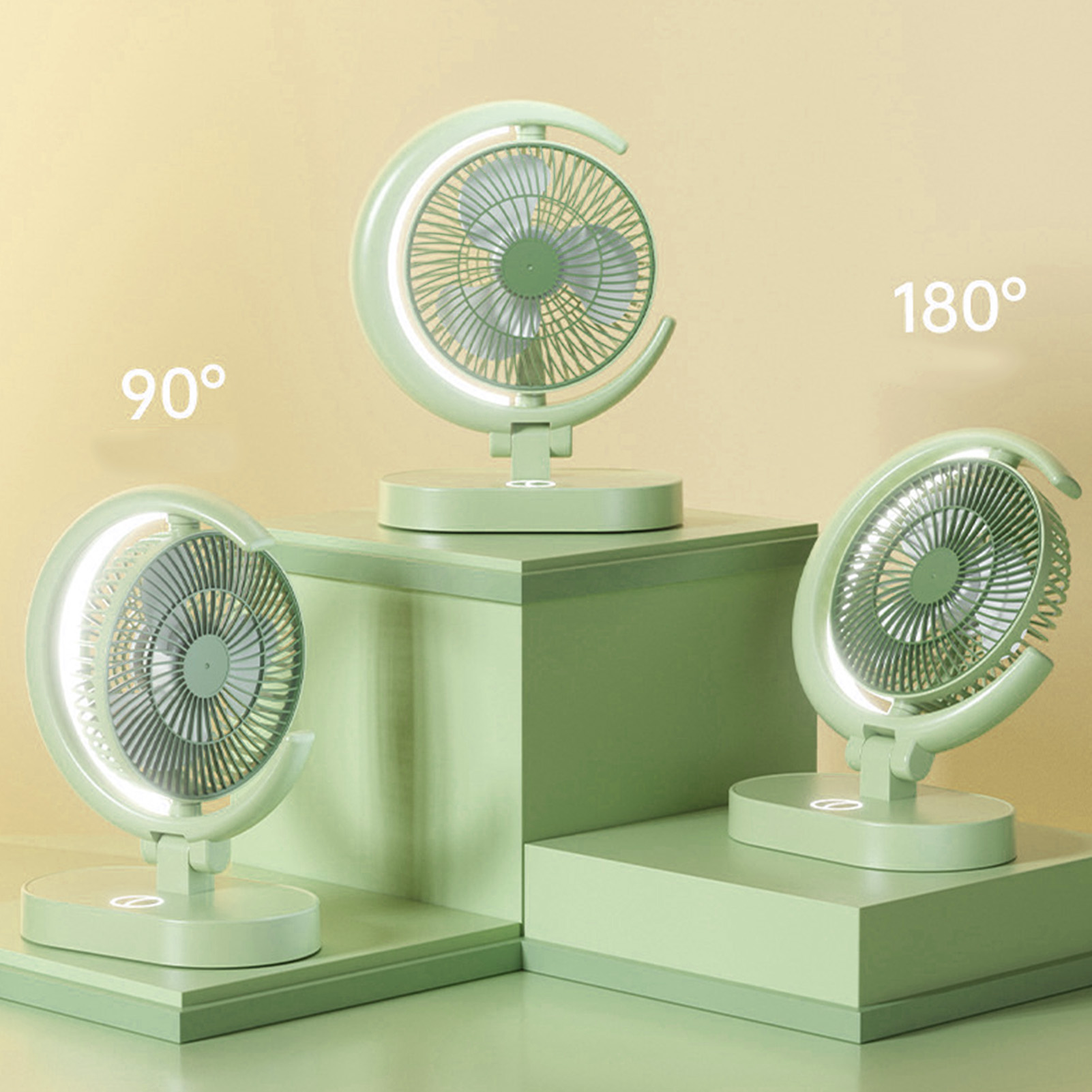 Neuer Tischventilator, Leise, Per Usb Aufladbar, Tragbar, Mit Beleuchtung, Kreativer Mini-ventilator, Hellgrün.