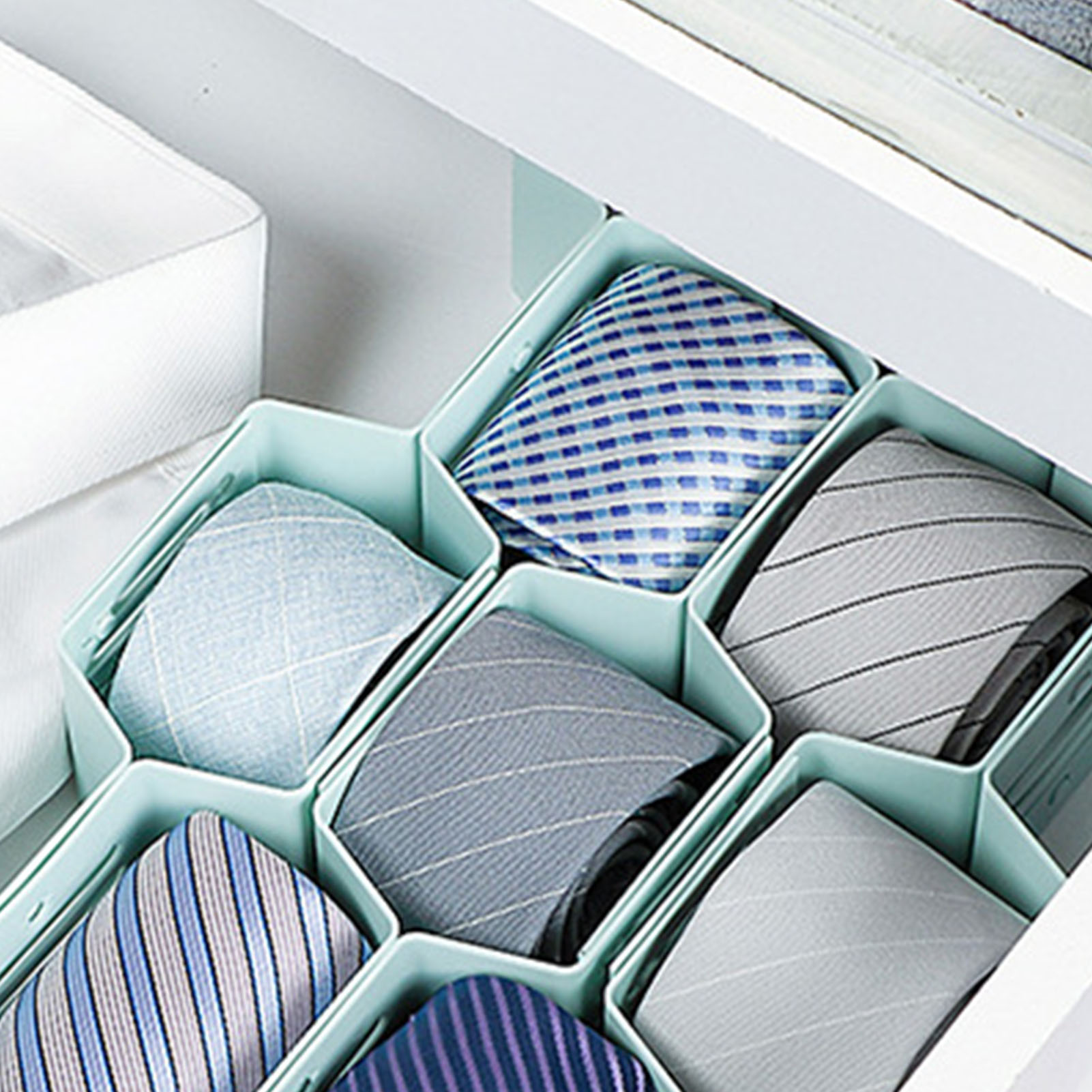 12-teiliger Schubladenorganizer Mit Fächern, Ideal Für Den Haushalt, Insbesondere Zur Aufbewahrung Von Socken Und Unterwäsche. Trennwände Aus Kunststoff, Hellblau.
