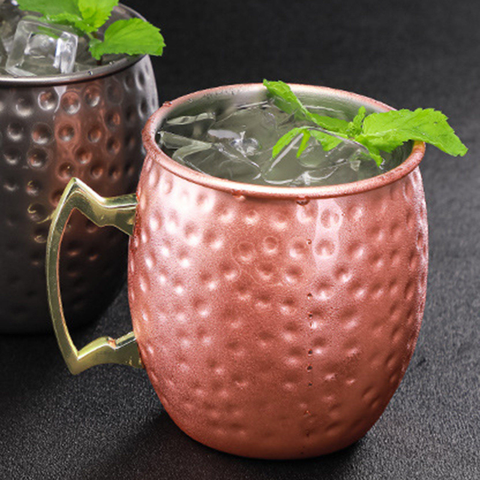 550 Ml Gehämmertes, Trommelförmiges Moscow Mule Cocktailglas Aus Edelstahl 304, Kreatives Glas Für Bars.