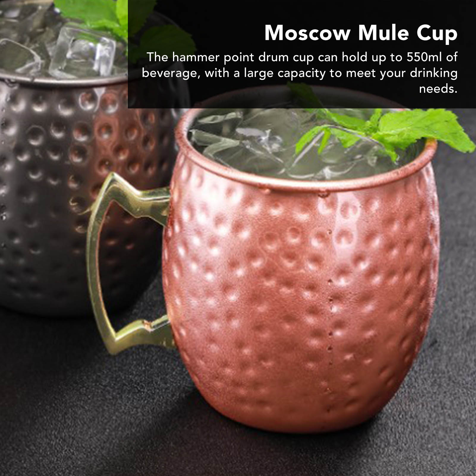 Kreatives Moscow Mule Cocktailglas Aus Gehämmertem Edelstahl, Trommelförmig, 550 Ml