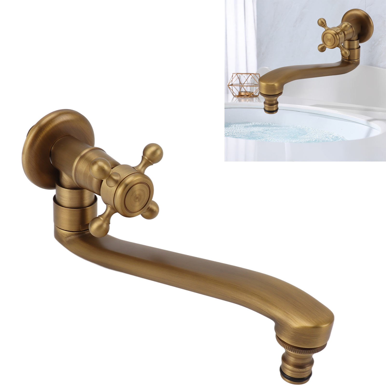 Wandarmatur Im Antik-stil, Einzel-kaltwasser-außenarmatur, Längliches Ganzkupfer-waschbecken, Retro-armatur Für Terrassen, Frostbeständiger Spitzauslauf.