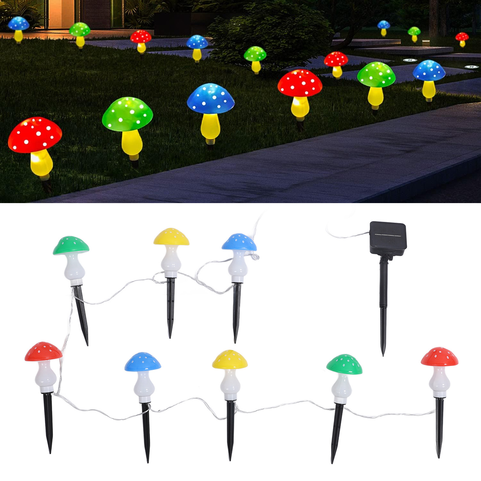 Pilzförmige Solar-lichterketten Für Gärten Und Terrassen, Weihnachtsdekorationen, Pilzförmige Led-lichterketten Für Rasenflächen.