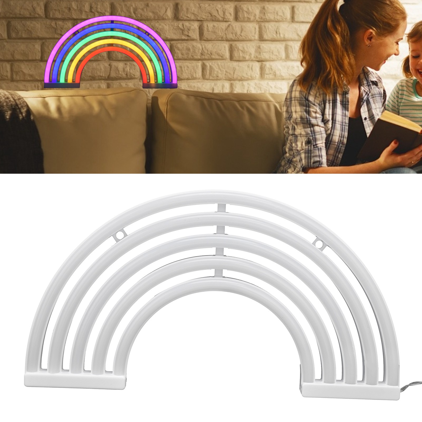 Led-neon-tischlampe Für Schlafzimmer, Bar, Partydekoration, Nachtlicht, Betrieb Über Usb Oder Batterien, Regenbogen-design.