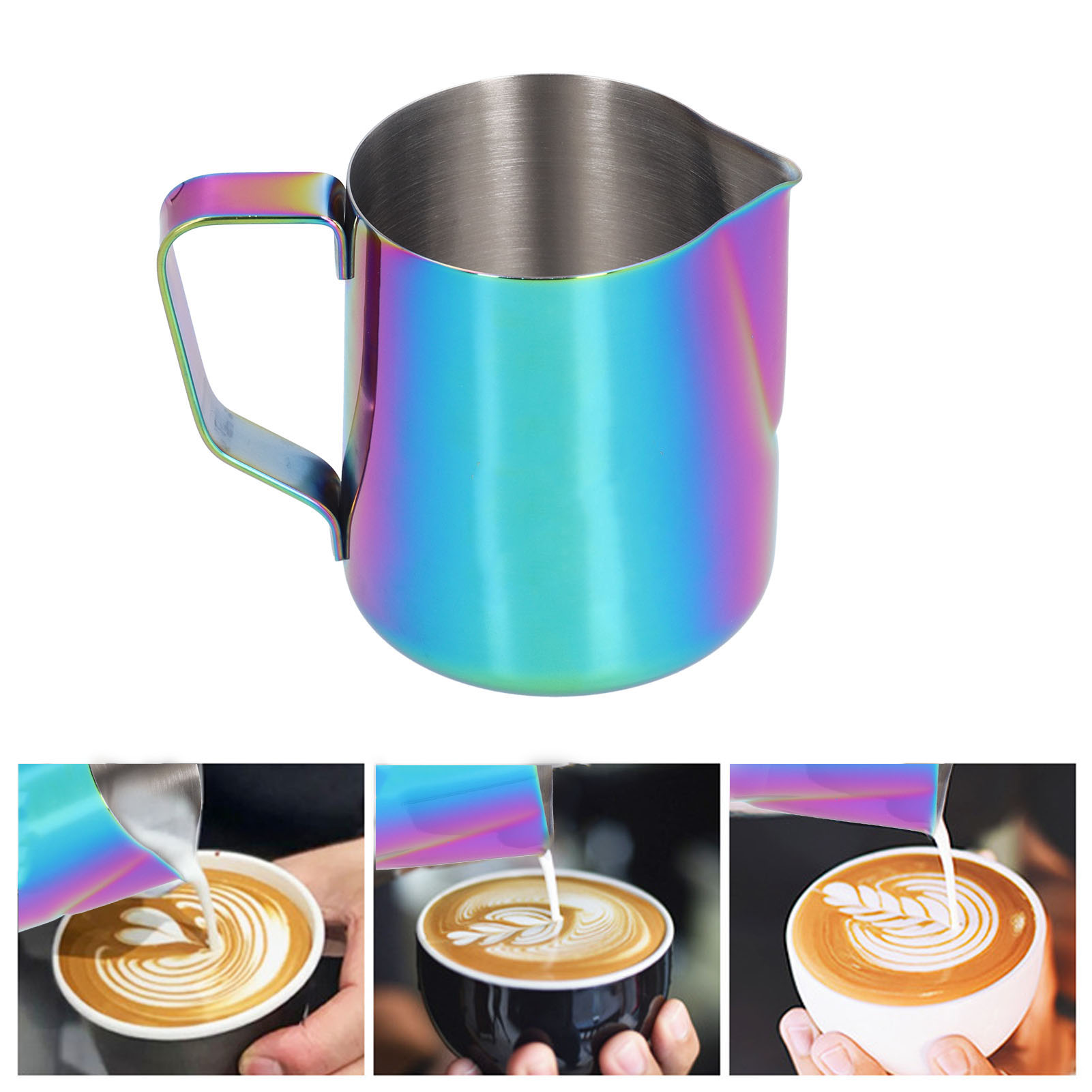 Latte-art-kaffeebecher Aus Edelstahl 304 Mit Spitzem Ausguss, Messbecher, Milchaufschäumer, Farbenfroh, 350 Ml