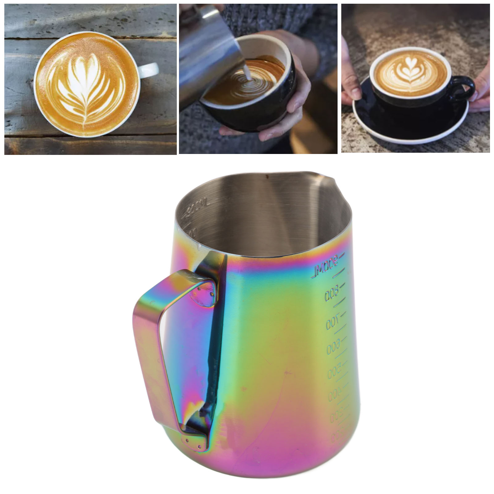 Latte-art-becher Im Italienischen Stil Aus Edelstahl 304 Mit Skala Und Ausgießer, 900 Ml, Sieben Farben