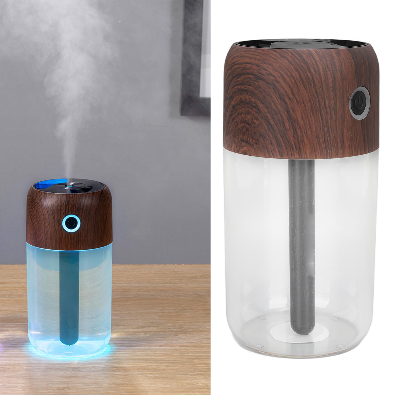 Mini-luftbefeuchter Für Auto/schreibtisch Mit Farbigem Becher Und Schwarzem Holzimitatfilter