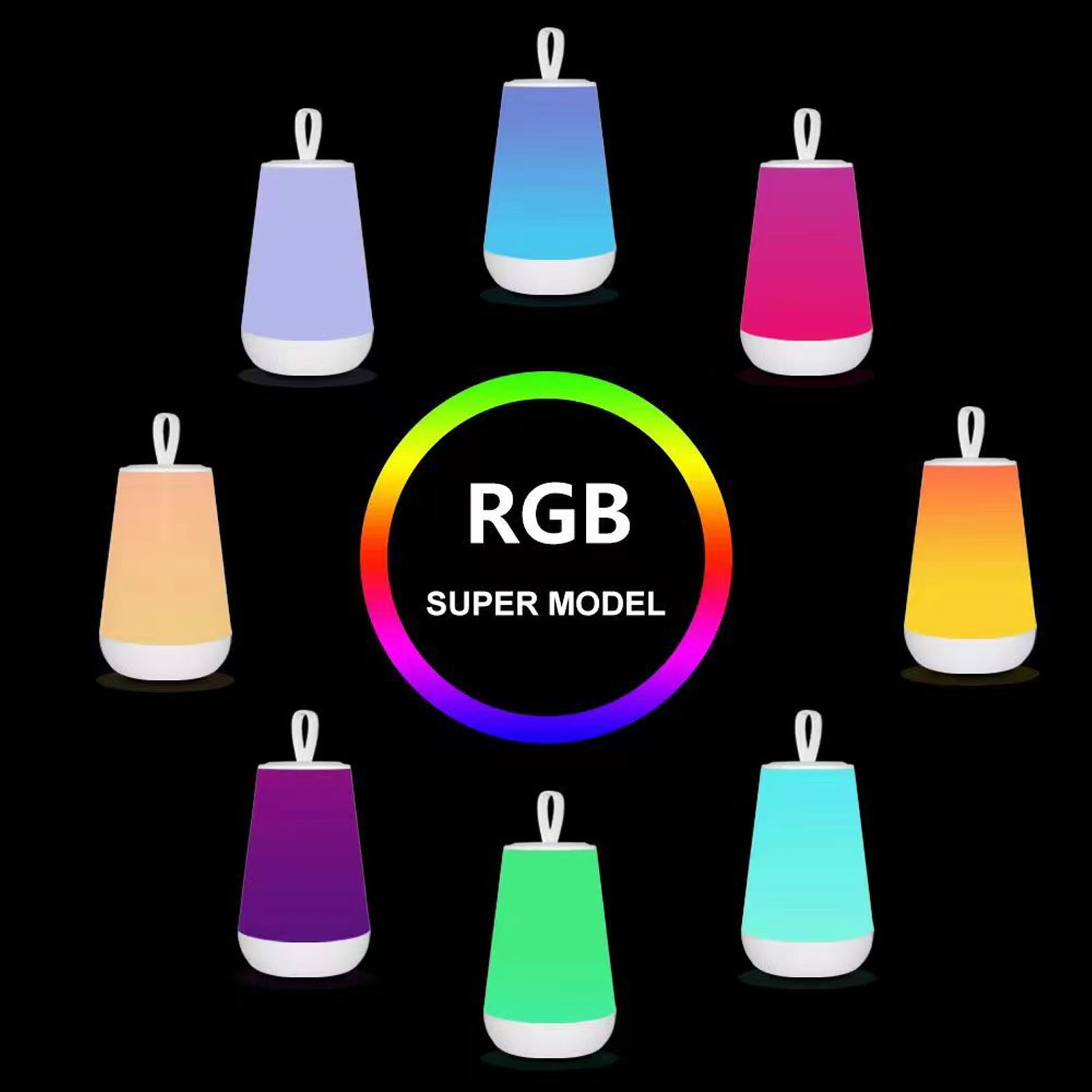 Tragbares Touch-nachtlicht Mit Mehrfarbigem Rgb-design, Tragbare Nachttischlampe, Campinglampe, Ohne Fernbedienung.