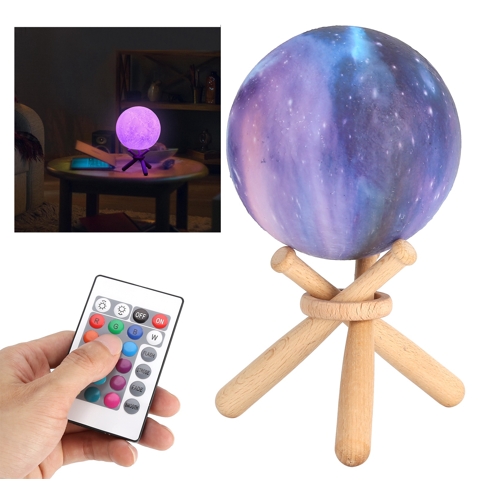 3d-mondlampe, 16 Farben, 9,9 Cm, Touch-/fernbedienungssteuerung, Rgbw-led-mond-nachtlicht, Wohnaccessoire, Nachttischlampe, Weihnachtsgeschenk