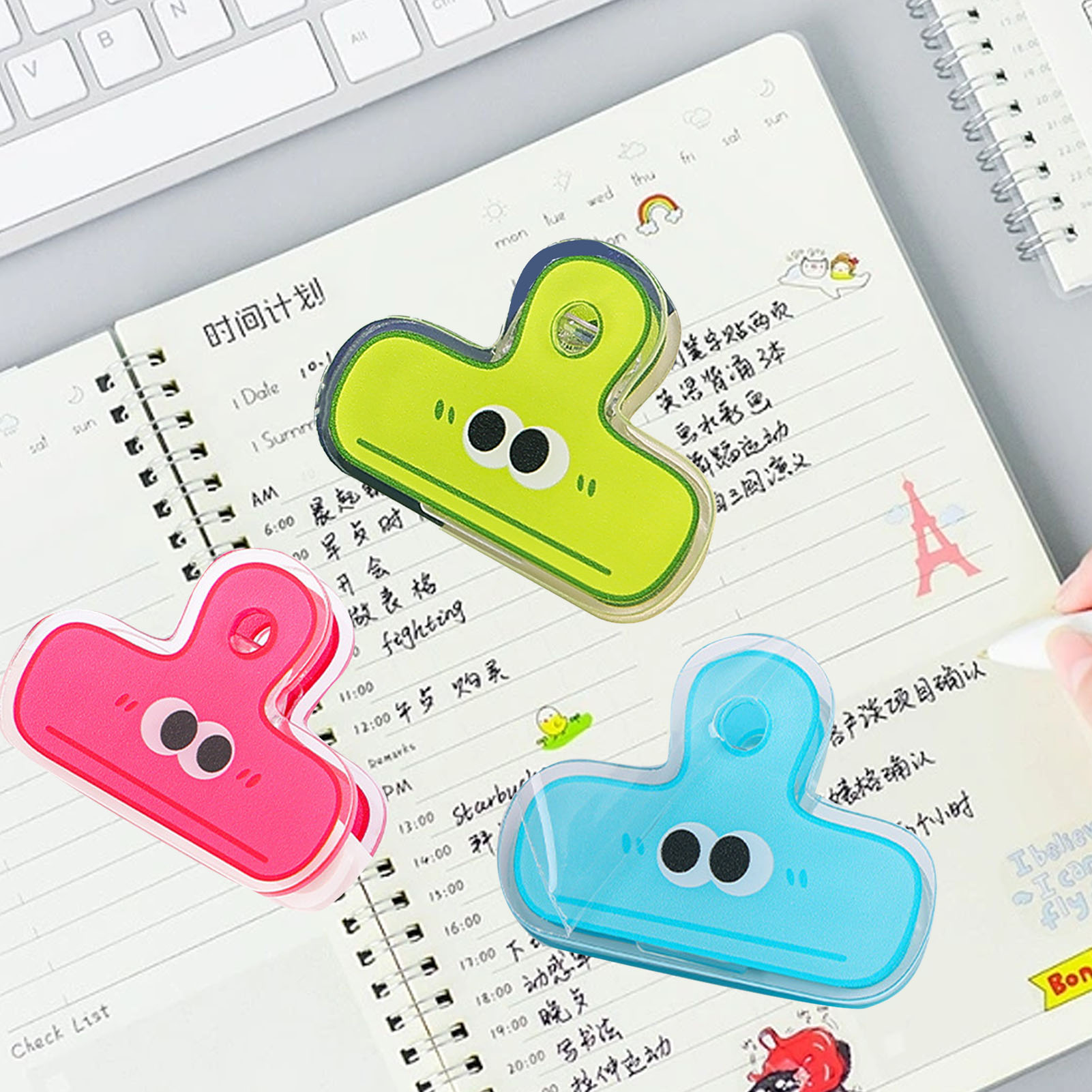 Transparente Acryl-büroklammer Im Trendigen Cartoon-stil Für Dokumente Und Akten, Lange Büroklammer Ay Girly – Blaues Emoji