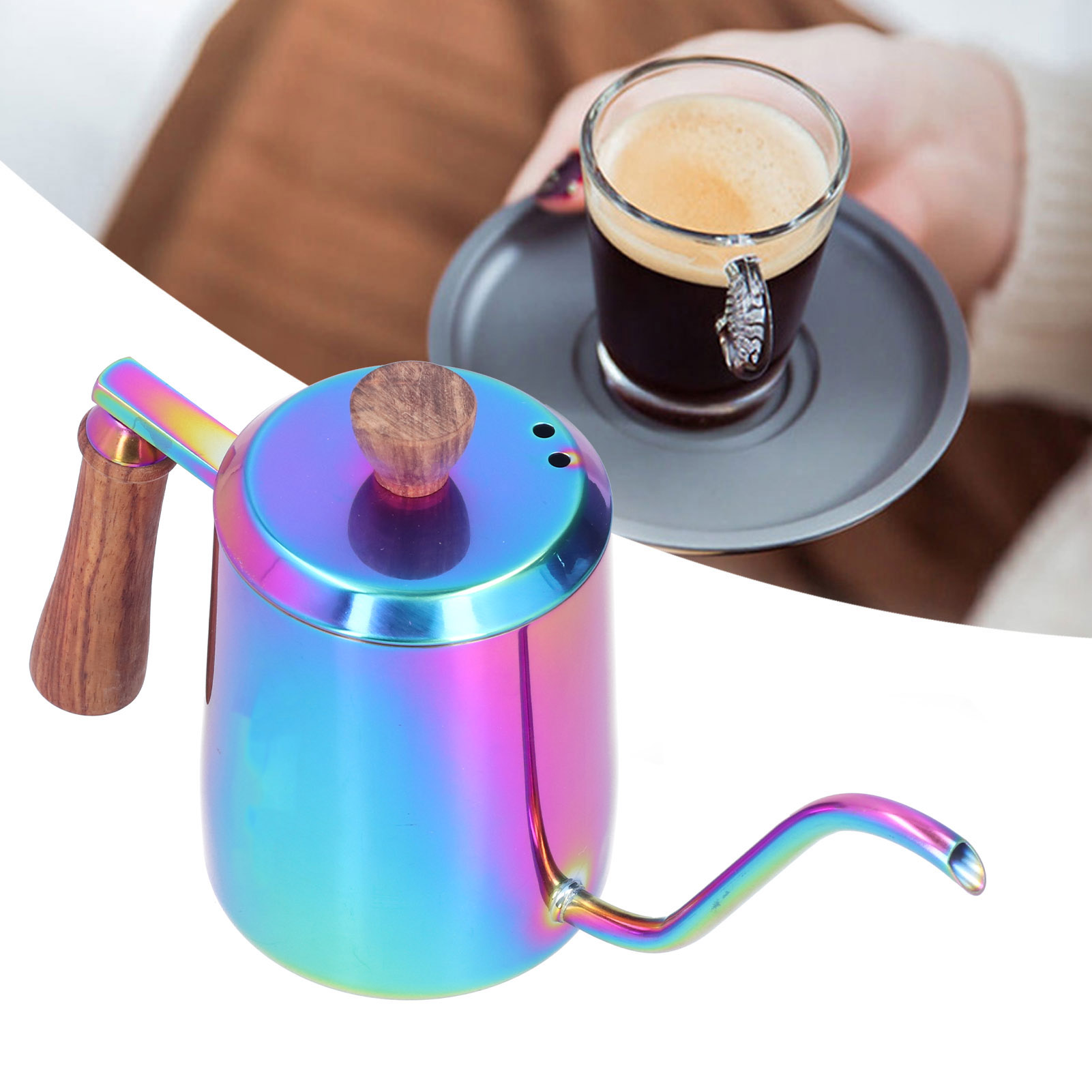 Manuelle Filterkaffeemaschine Aus Edelstahl In Holzoptik, 600 Ml, Mit Hitzebeständigem Griff, Manuellem Kaffeemahlwerk, Heißwasserkanne, Sieben Farben.
