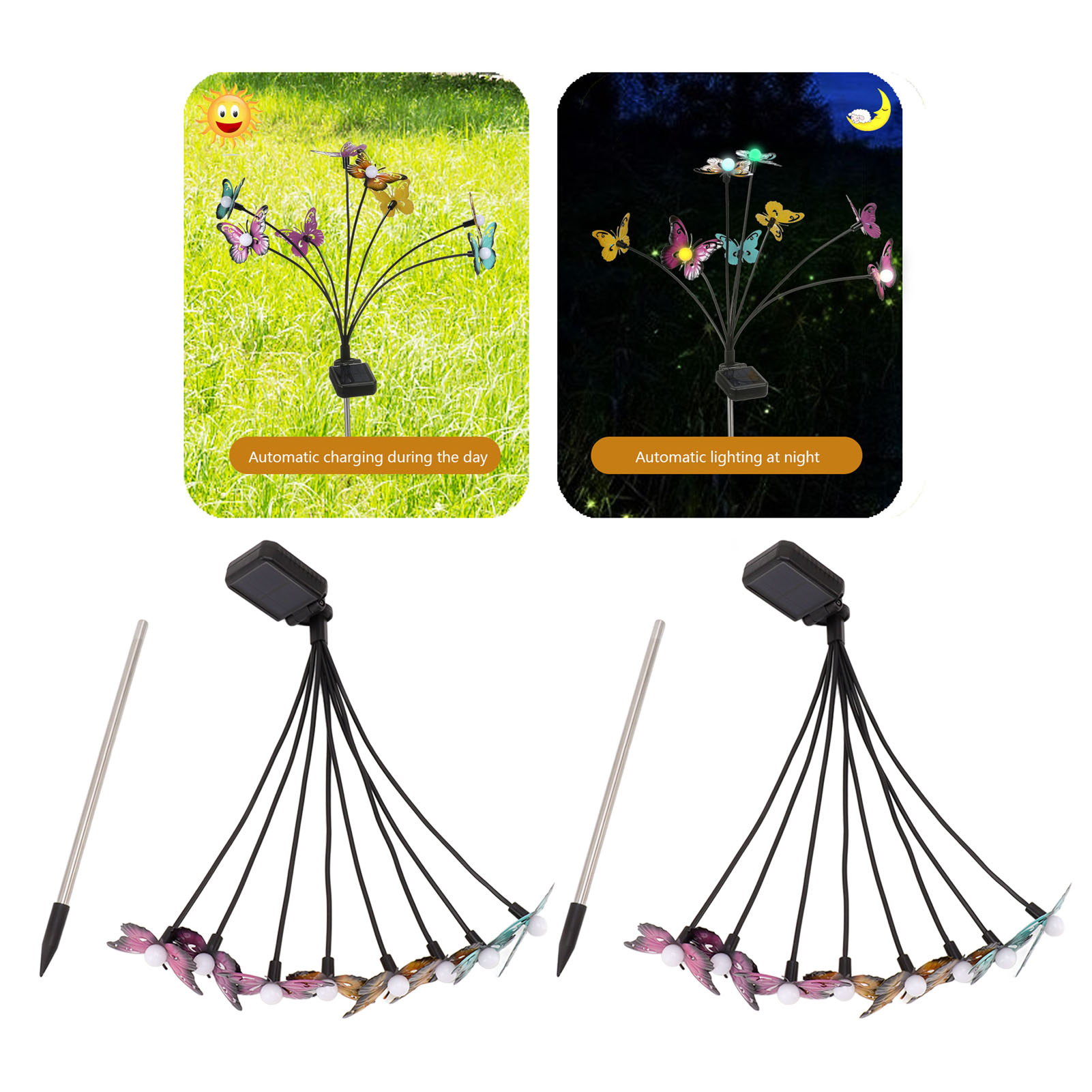 Solarbetriebene Schmetterlings-stehlampe, Solarbetriebene Außenhoflampe, Dekorative Solarlampe, Glühwürmchenlampe.