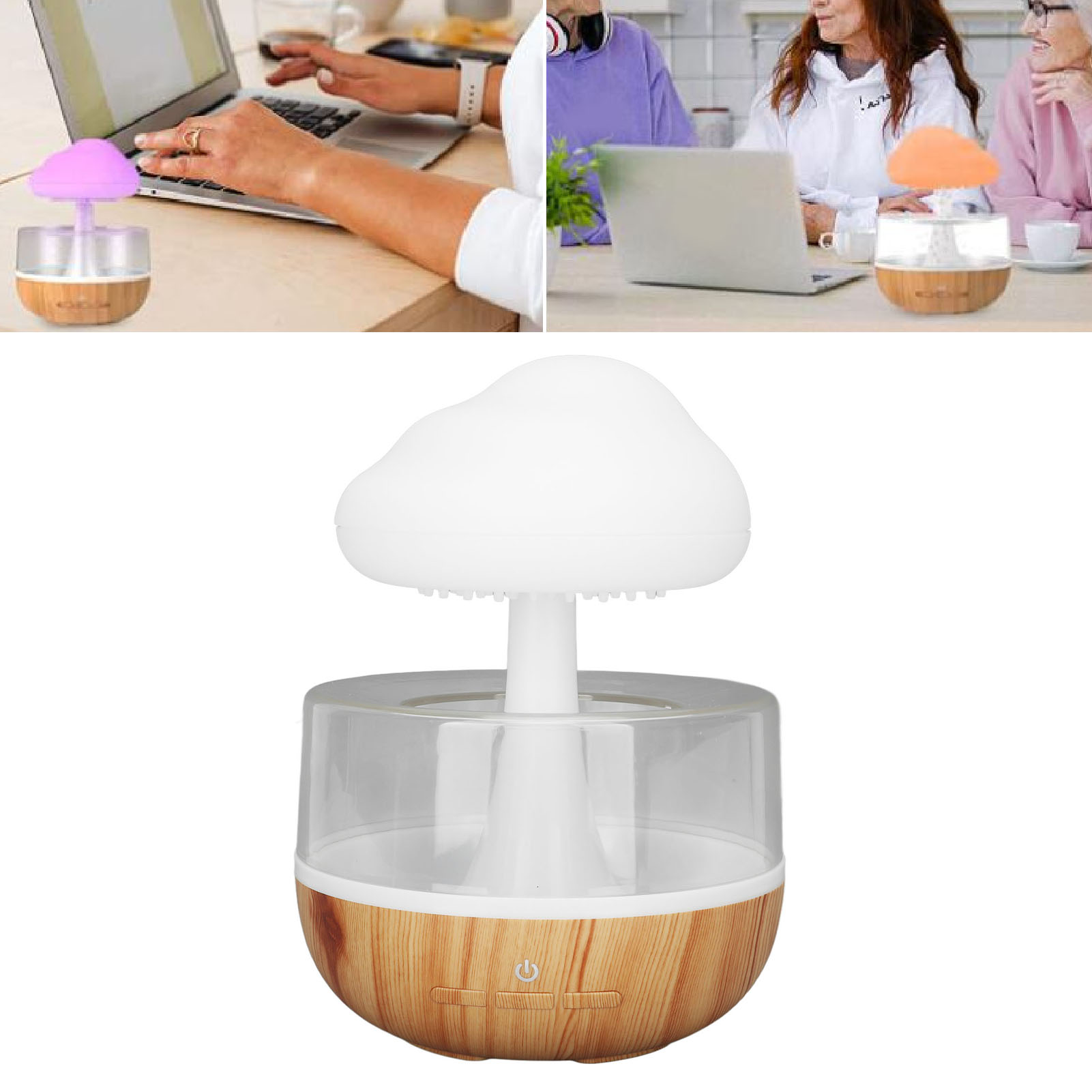 Luftbefeuchter Mit Wolken- Und Regentropfenmotiv, Farbenfroher Aromadiffusor Mit Tropischem Waldpilzmotiv, Led-schreibtischlampe Mit Wolkenlandschaftsmotiv Für Zuhause