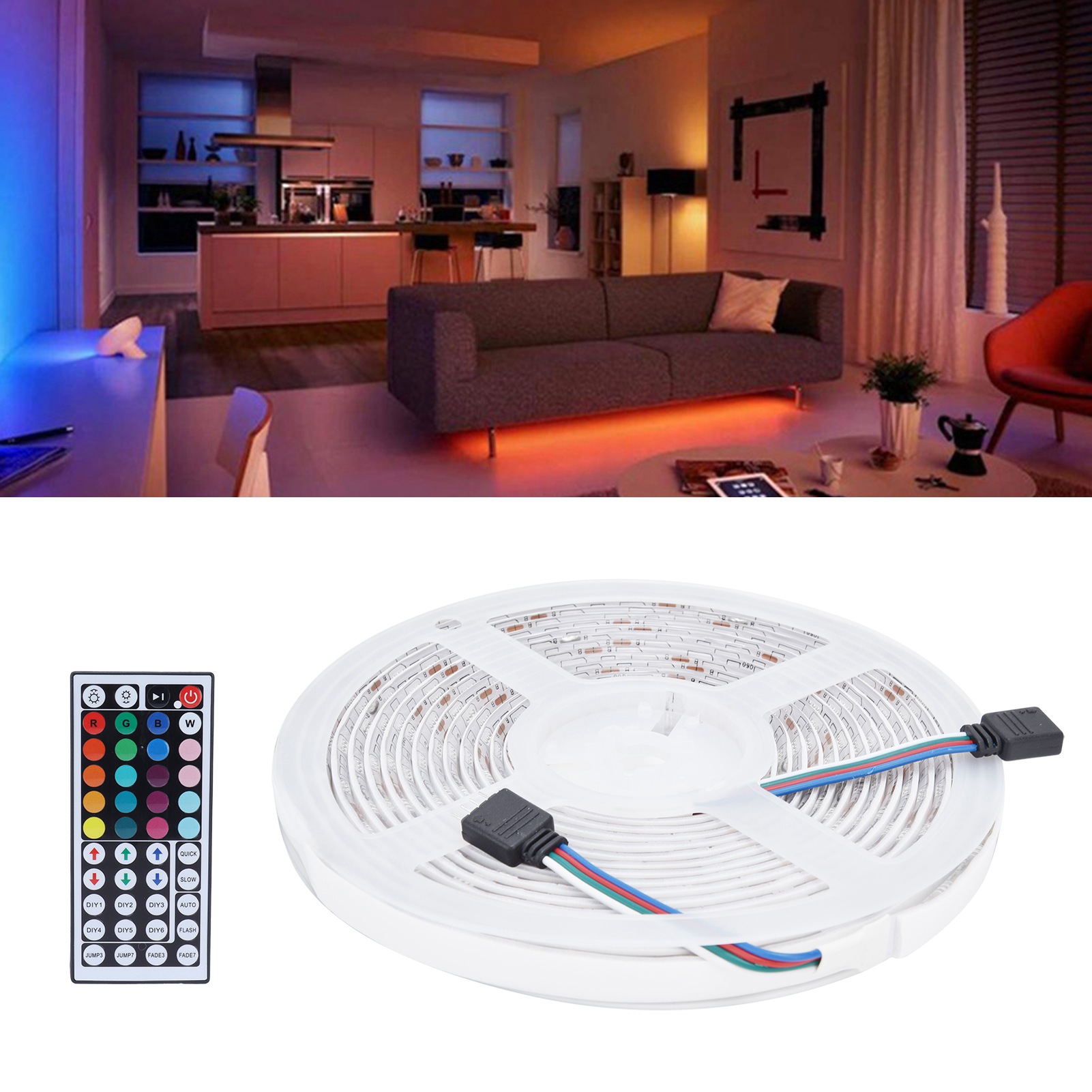 5050 Led-streifen Mit Fernbedienung, 44 Positionen, 5 M/300 Leds, Lichtleisten-set, Flexibler, Wasserdichter Rgbw-streifen, Europäischer Standard