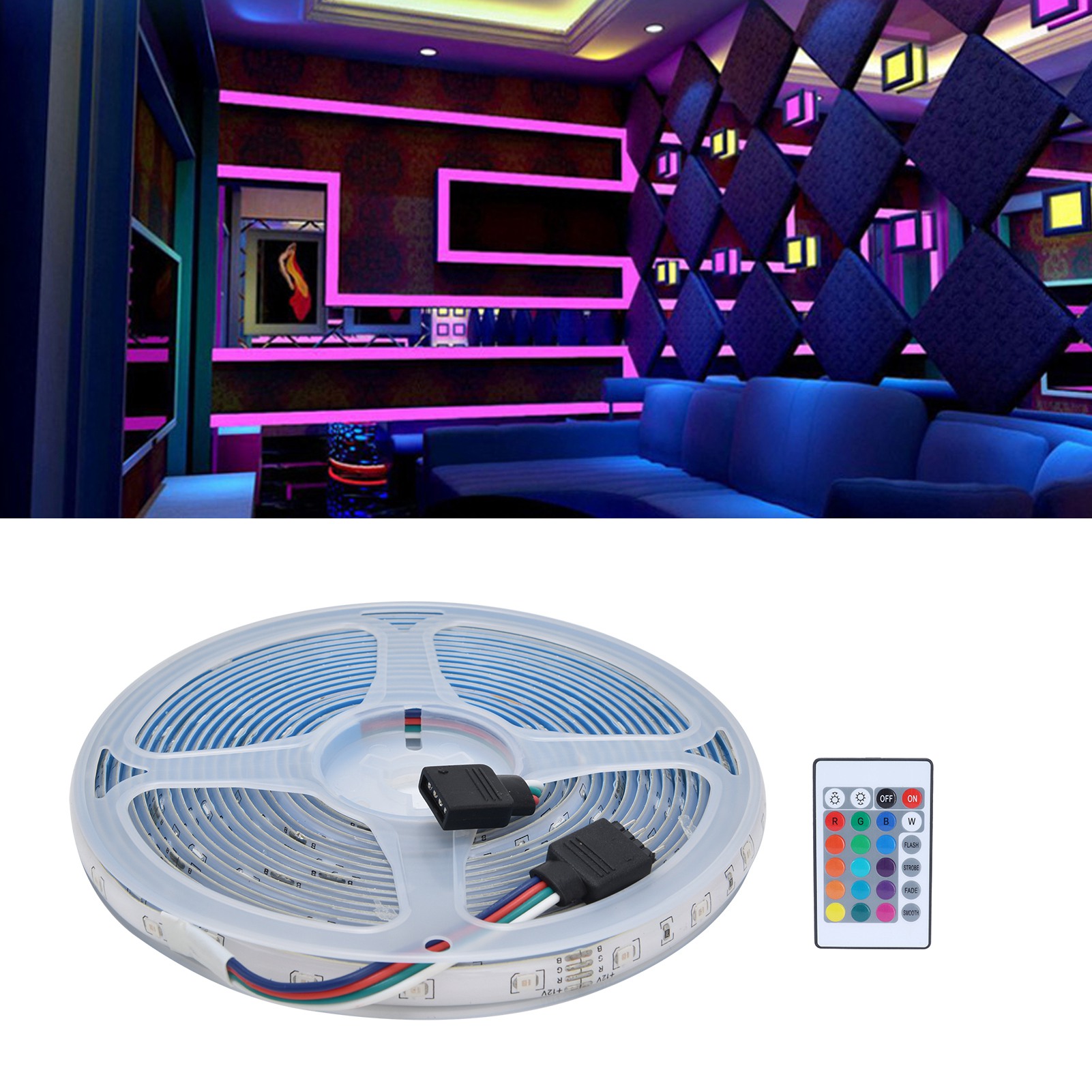 3528 Led-streifen-set, 5 M (16,4 Ft) / 300 Rgb-leds, Rennlicht, 24-tasten-fernbedienung, Wasserdicht, Entspricht Europäischen Normen.