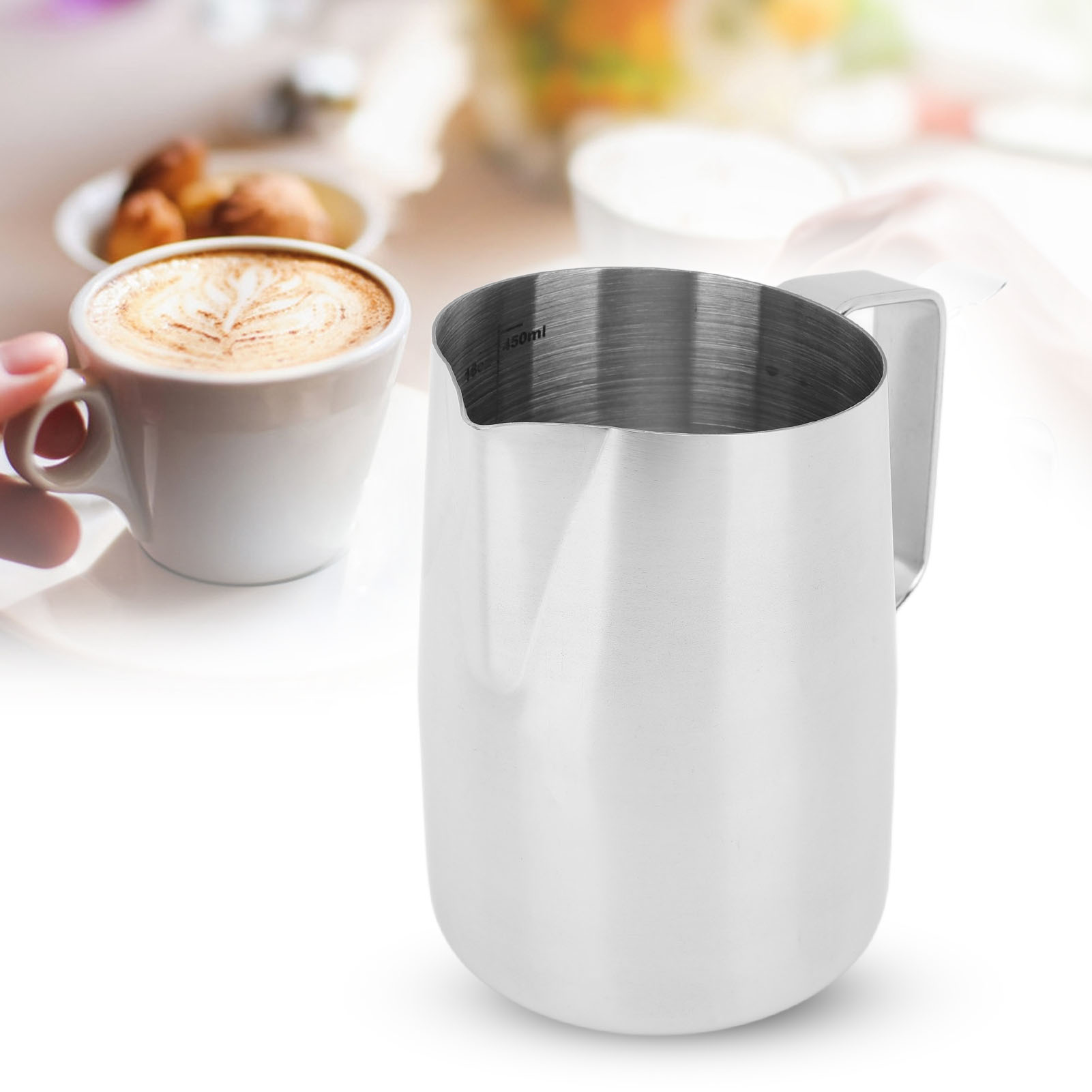 Latte-art-becher Aus Edelstahl 201 Mit Schräger Öffnung, Milchaufschäumbecher, Latte-art-kaffeekanne, Messbecher, Naturfarbe