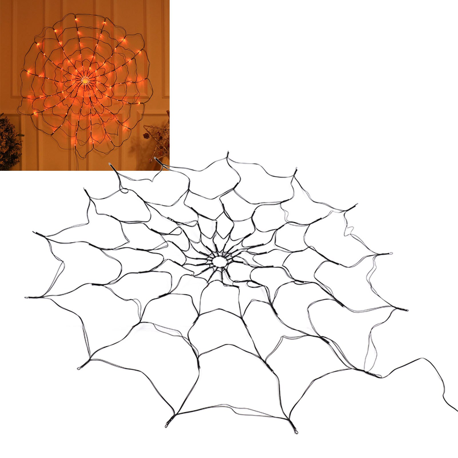 Halloween-led-lampe, 1,2 Meter Durchmesser, Orange, Mit Acht Lichteffekten, Simuliertes Spinnennetz, Kreatives Design, Accessoire Für Eine Festliche Und Gruselige Atmosphäre, Dekorative Lampe Für Die