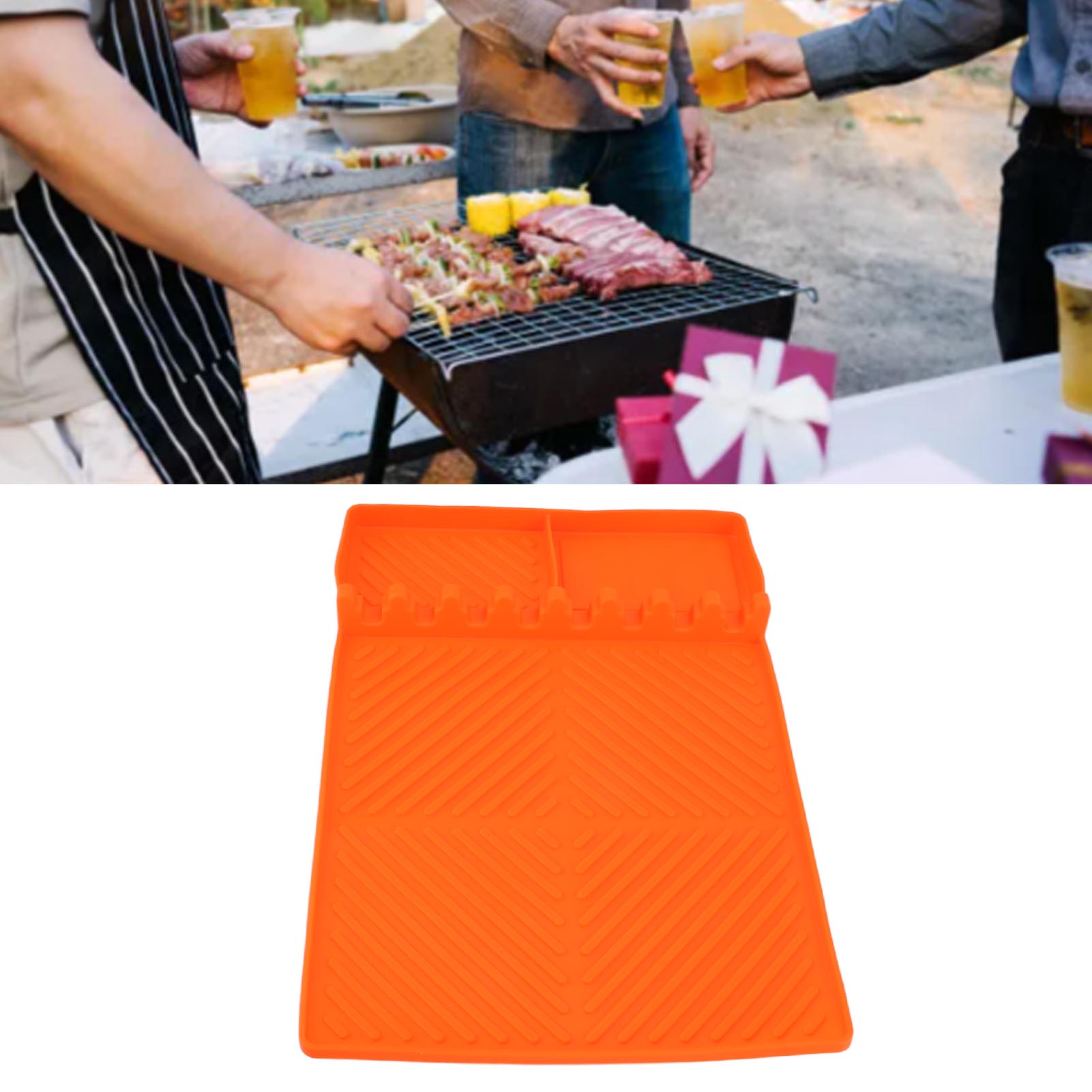 Silikon-topfmatte, Silikon-grillmatte Für Schwarzen Steingrill, Kochfeldschutzmatte, Fettauffangmatte, Silikon-ofenmatte, Orange