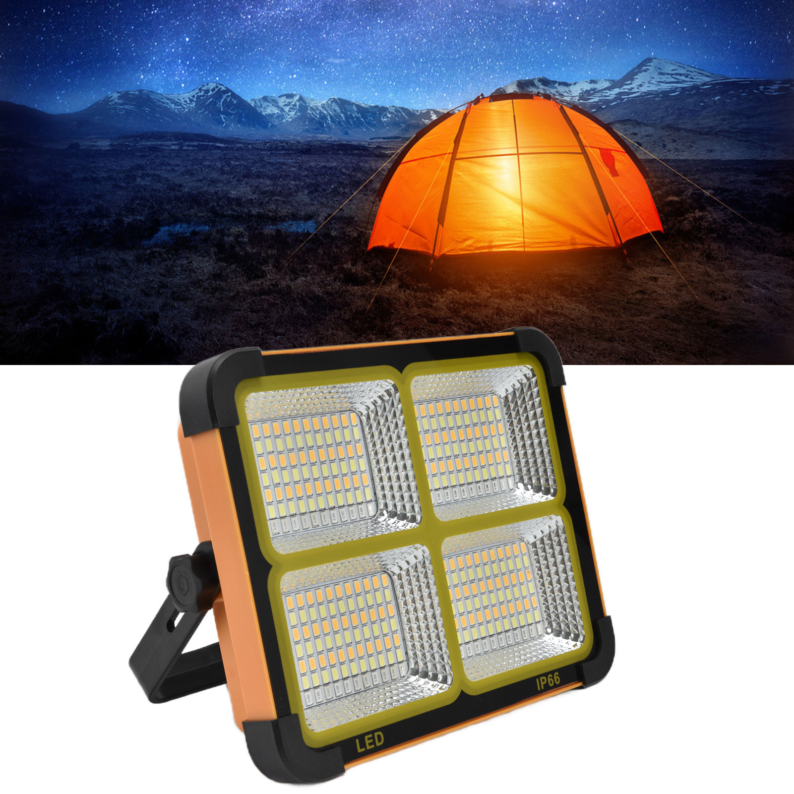 Tragbarer 1000-w-solarstrahler Mit 336 Leds, 12000-mah-/5000-lm-akku, Wasserdicht Und Wiederaufladbar, Ideal Für Camping, Straßenhändler Und Baustellen. Helle Rote Und Blaue Notbeleuchtung.