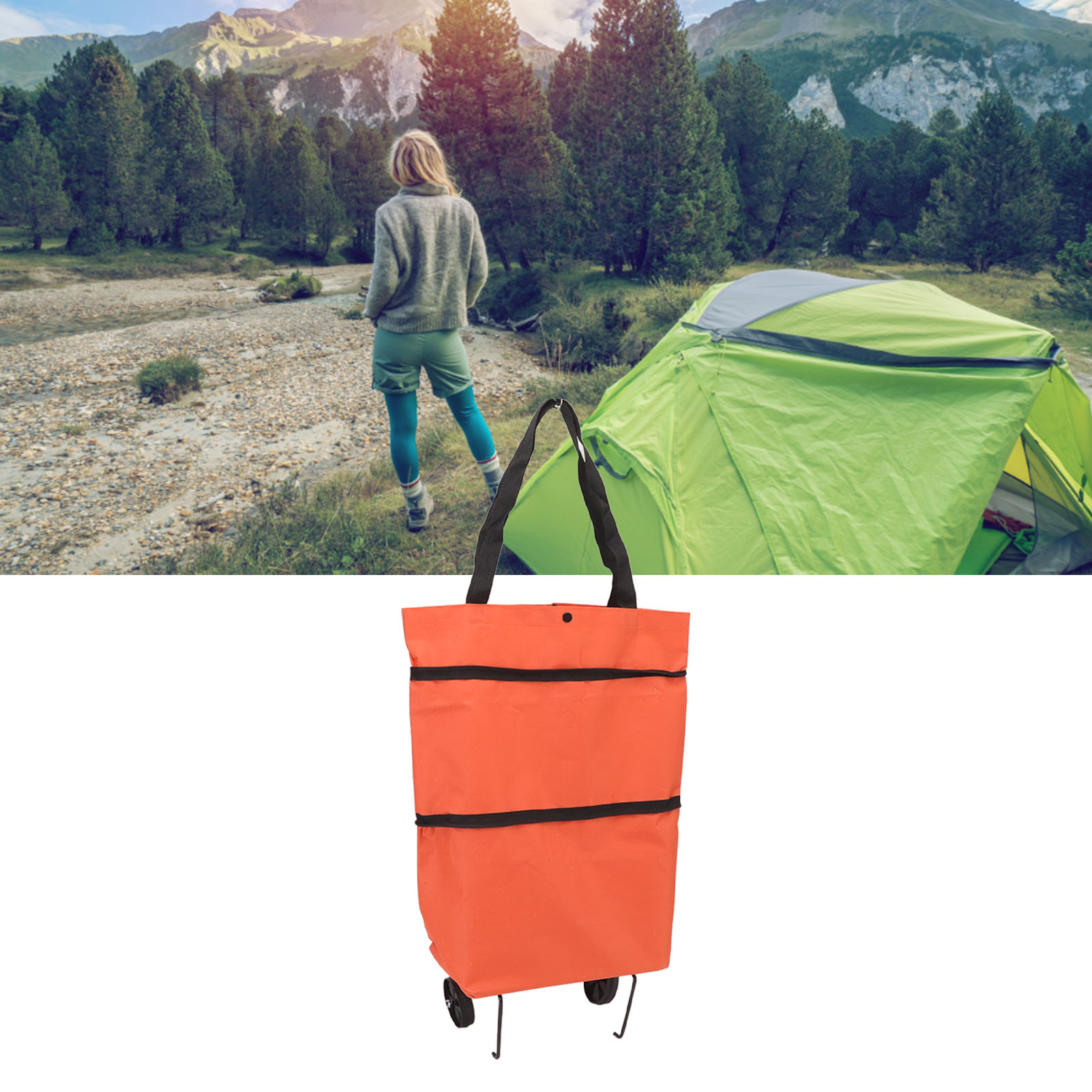 Zusammenklappbarer Einkaufswagen Mit Taschen Und Rädern, Ideal Zum Einkaufen, Wäsche Waschen Und Auf Reisen (orange).